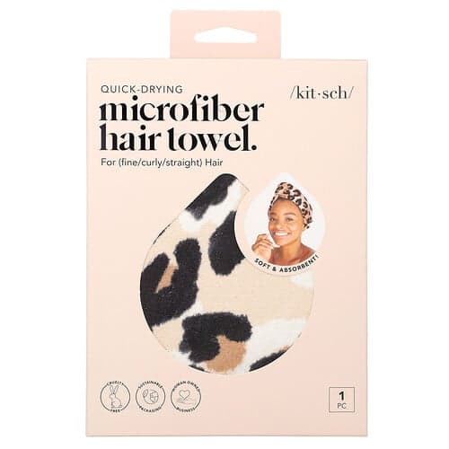 Kitsch, Serviette pour les cheveux en microfibre, Séchage rapide, Léopard, 1 pièce