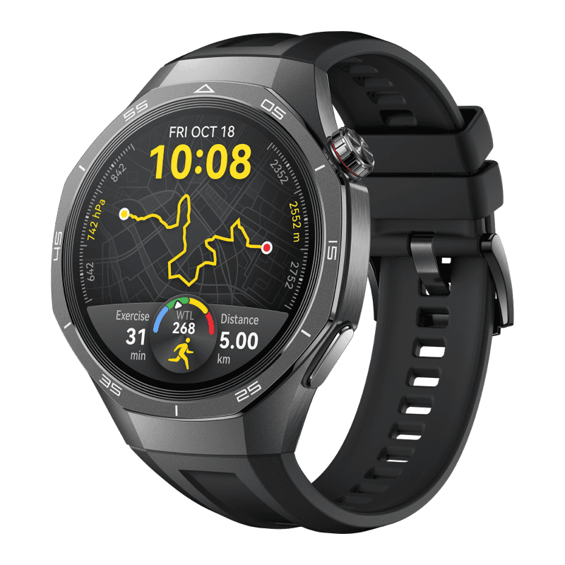HUAWEI WATCH GT 5 Pro 46mm / Boîtier en alliage de titane / Bracelet en fluoroélastomère noir / GPS / ECG / Bluetooth 5.2 / Montre Connectée /