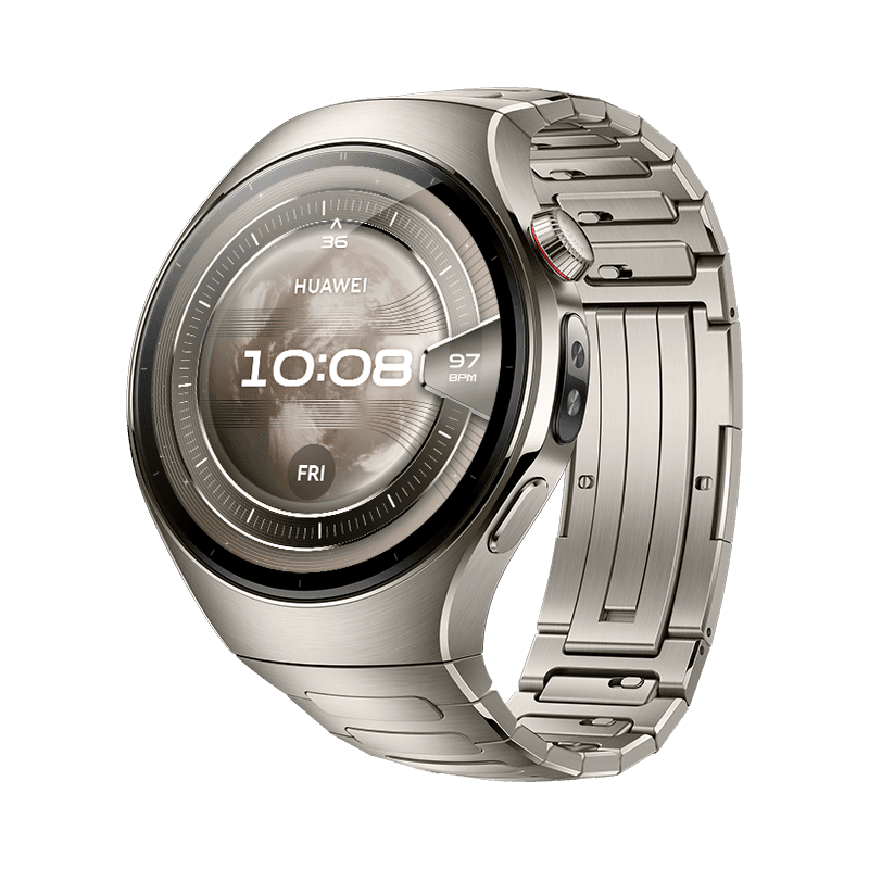 HUAWEI WATCH 5 46mm Argent / Bracelet Titane / Titane de qualité aérospatiale / X-TAP / Appels eSIM / GPS / ECG / Bluetooth 5.2 / Montre connectée