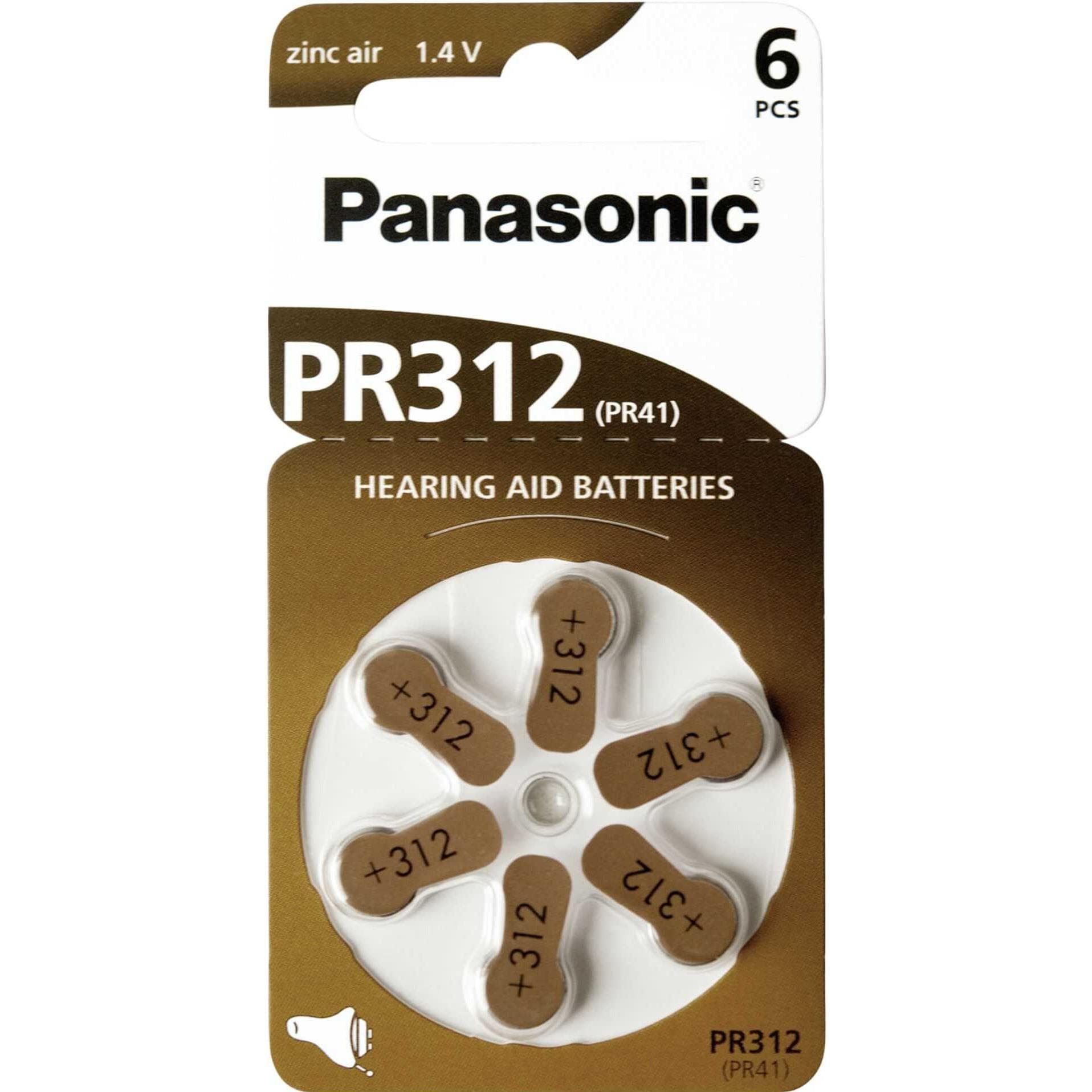 Panasonic Piles pour prothèses auditives PR312 (6 pcs, A312, 170 mAh), Batteries + piles