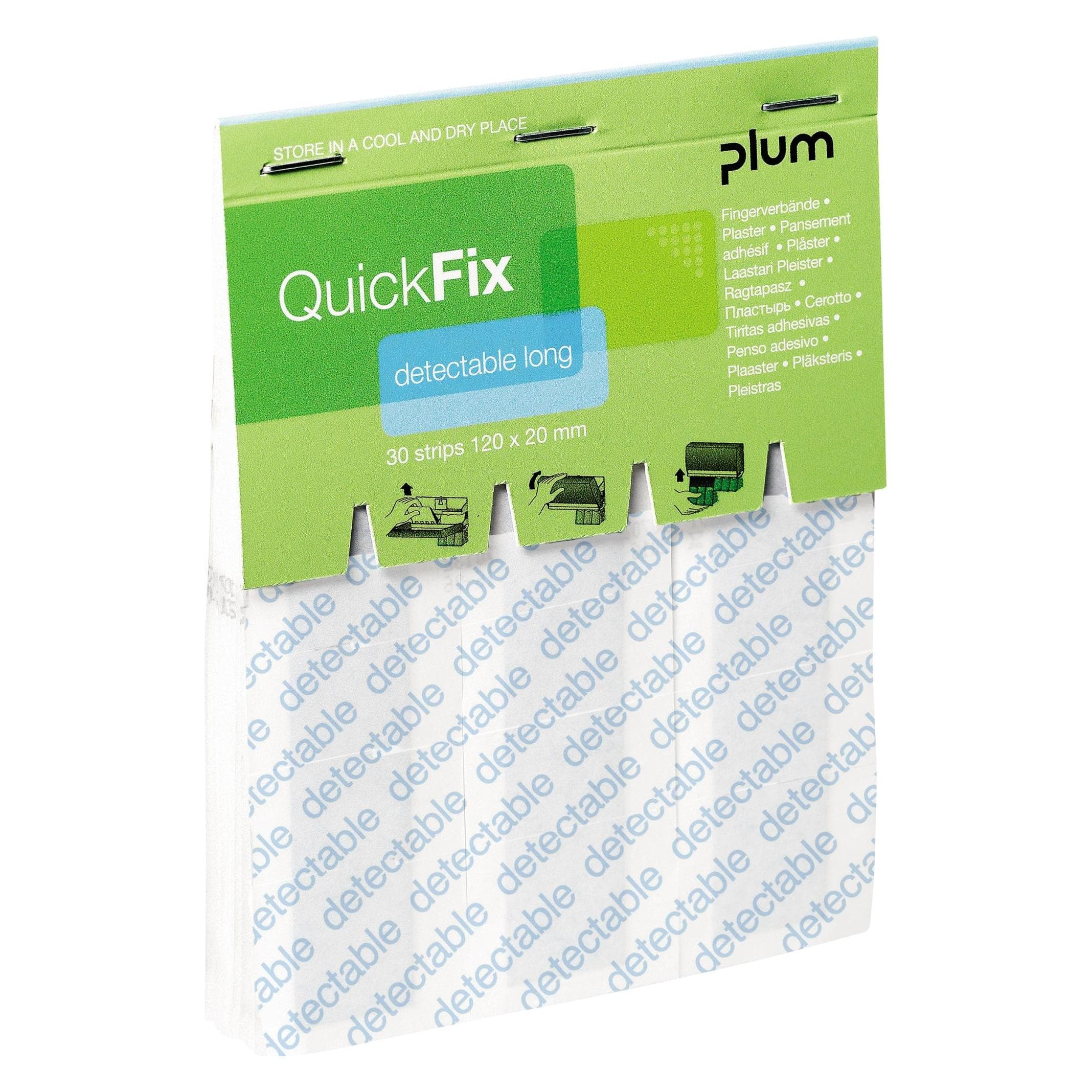 Plum, Pansements, Pansements pour doigts QuickFix Detectable Long, recharge pour distributeur, avec surface (30x)