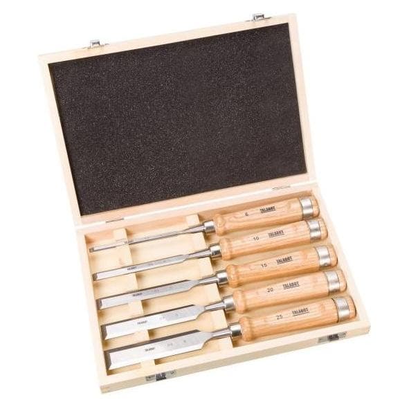 Peddinghaus, Ciseaux à bois + rabot, Jeu de ciseaux à bois Talabot 5 pcs. Coffret en bois (20 mm)