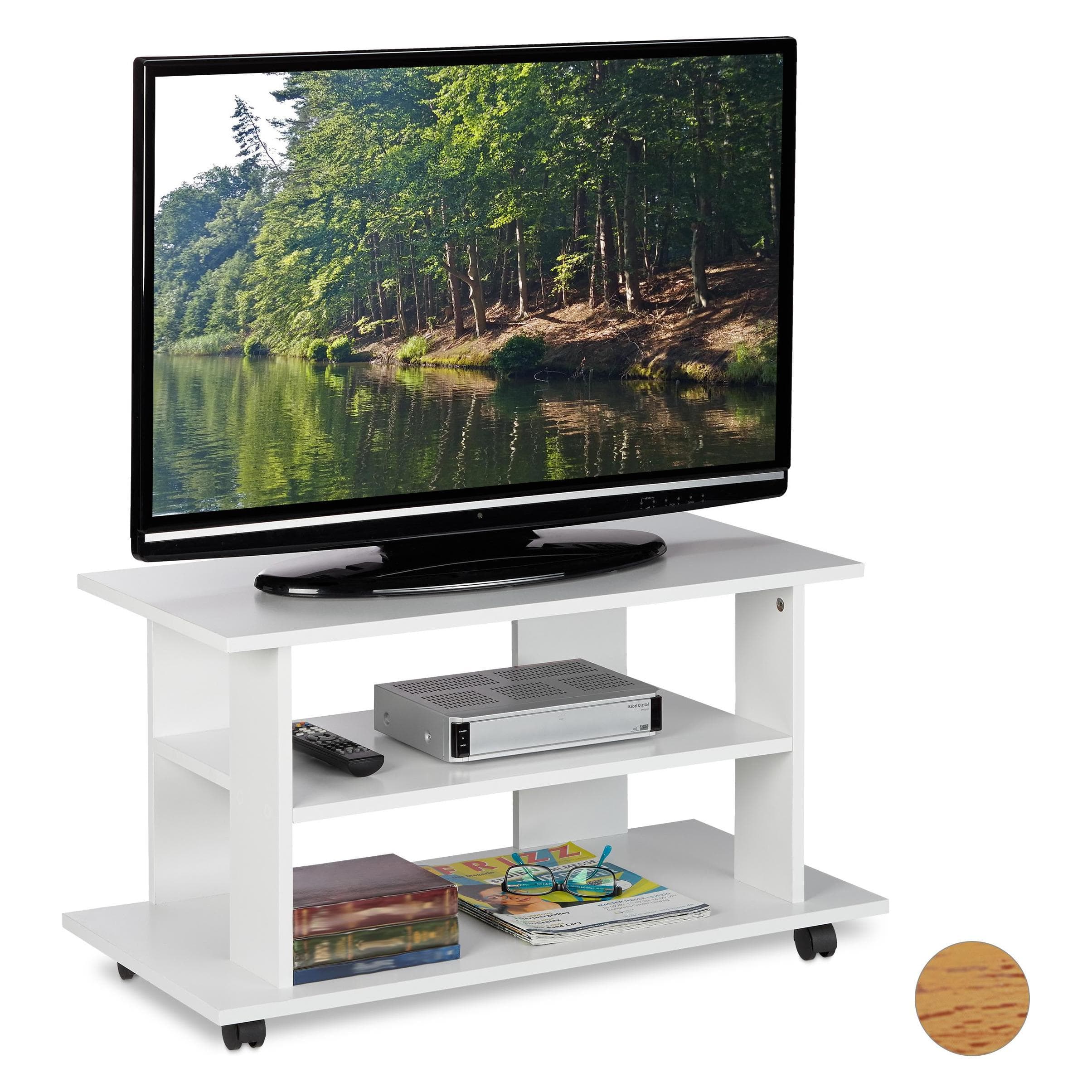 Relaxdays, Meuble TV, Meuble TV sur roulettes (80 x 40 x 45 cm)