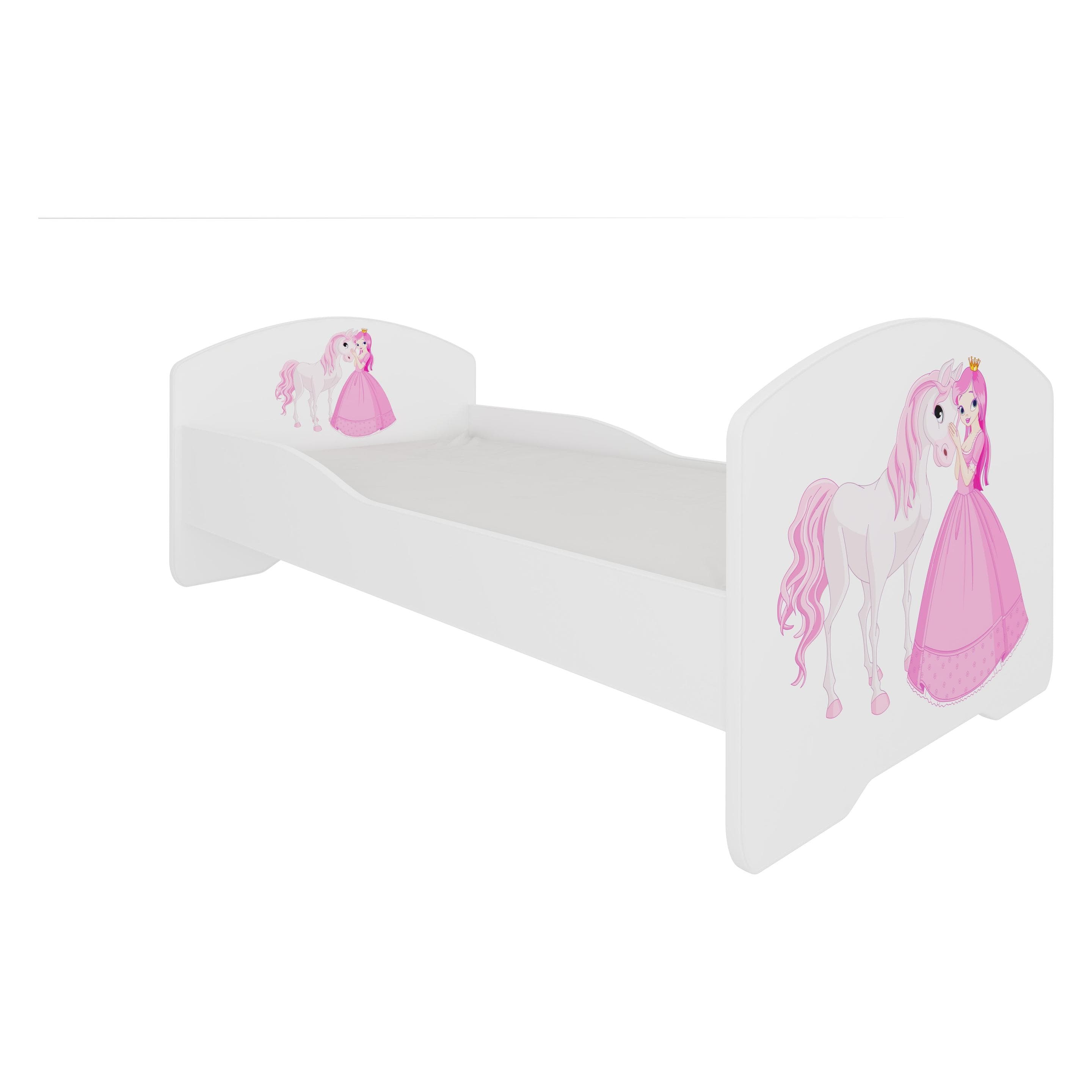 ADRK Furniture, Lit pour enfant, Lit avec matelas PEPE PRINCESS AND HORSE 140x70 (70 x 140 cm)