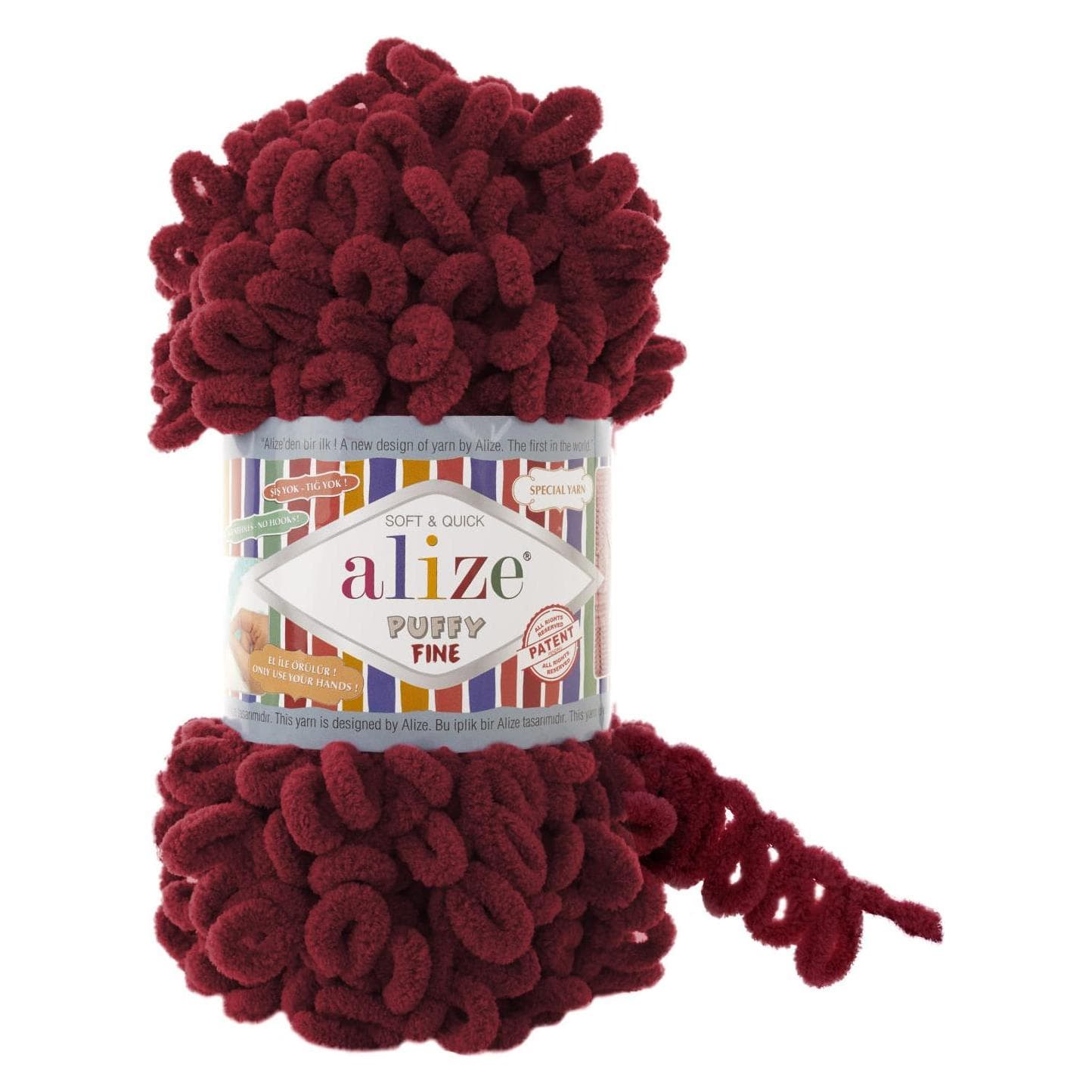 Alize Yarns Alize Puffy Fine Fil à boucler, Fil + laine, Rouge