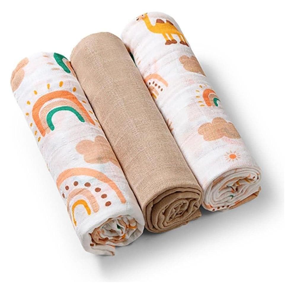 Babyono, Lange + bavoir, Take Care Muslin Diapers Beige - 3 pcs (70 x 70 cm)