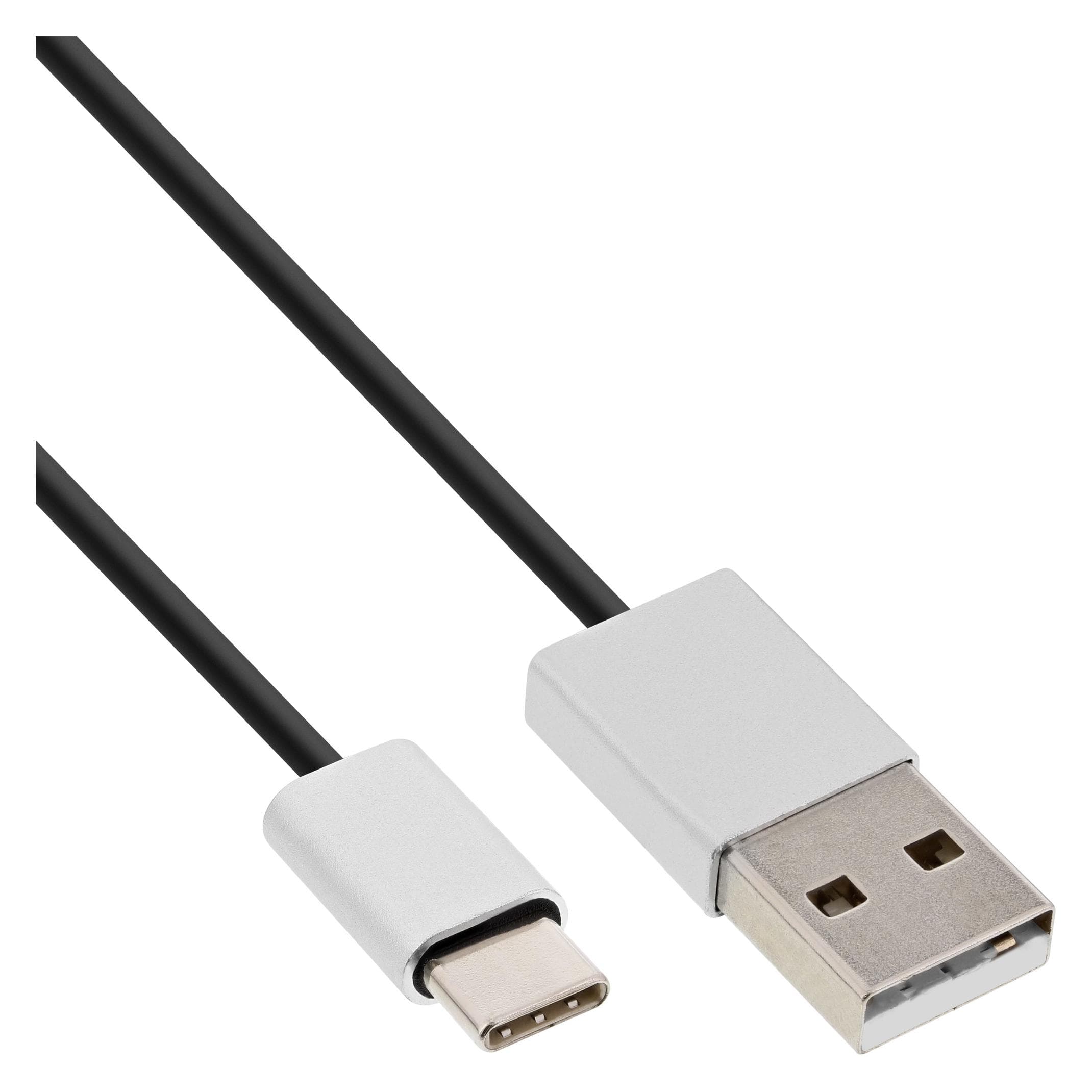 InLine Câble USB 2.0 type C à fiche A noir, aluminium flexible 0,5m (0.50 m, USB 2.0), Câble USB