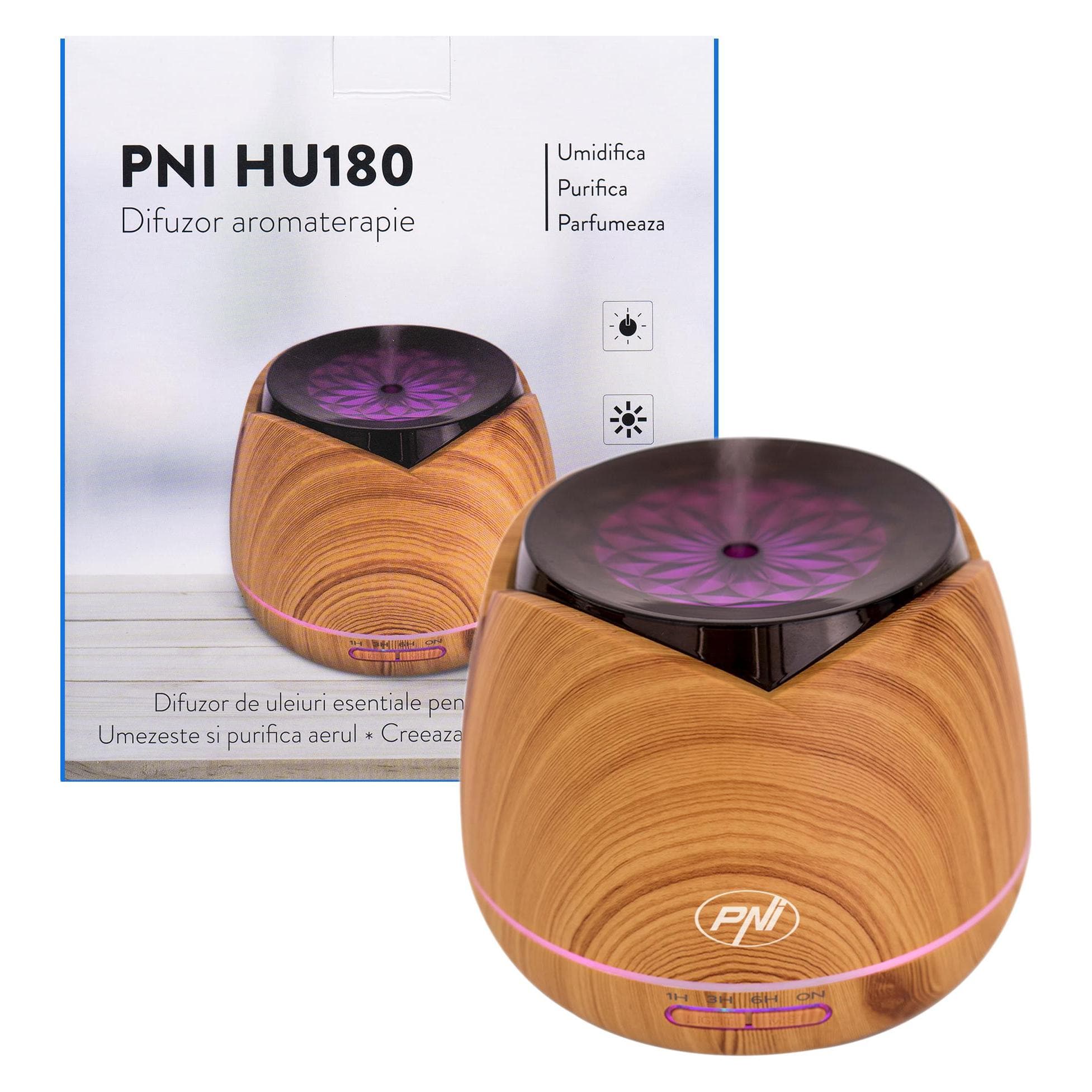 PNI, Diffuseur de parfum, Diffuseur d'huiles essentielles HU180, avec ultrasons, 400 ml, minuterie, 7 couleurs de LED, a (400 ml)