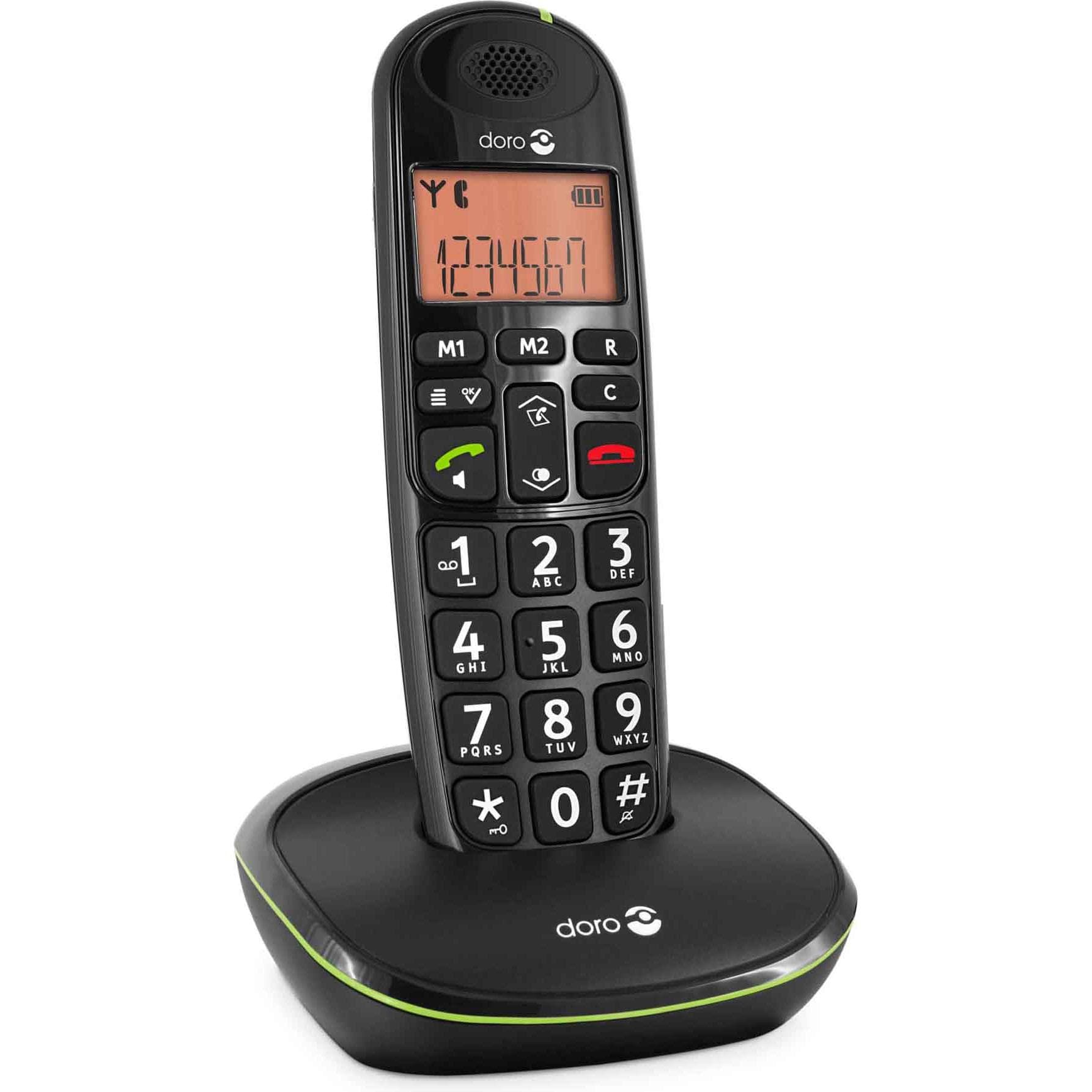 Doro PhoneEasy 100w noir DECT Grosse touche Mains libres Répertoire de 20 entrées 2 mémoires directes, Téléphone, Noir