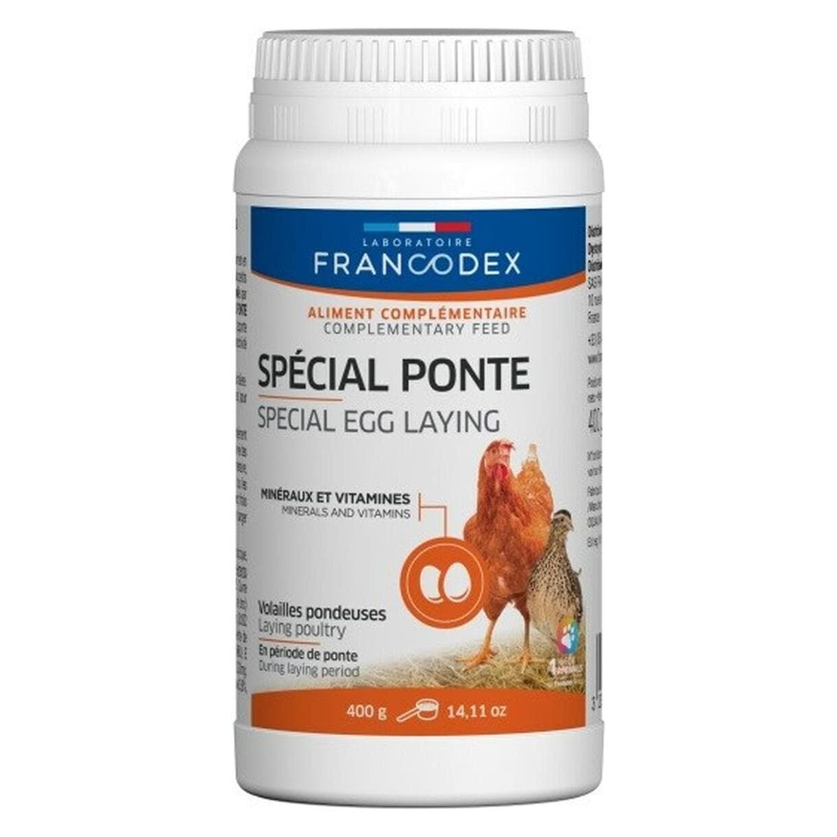 Francodex Préparation à la production d'oeufs pour soutenir les poules pondeuses, 250 g (Chien), Panier pour chien + chat