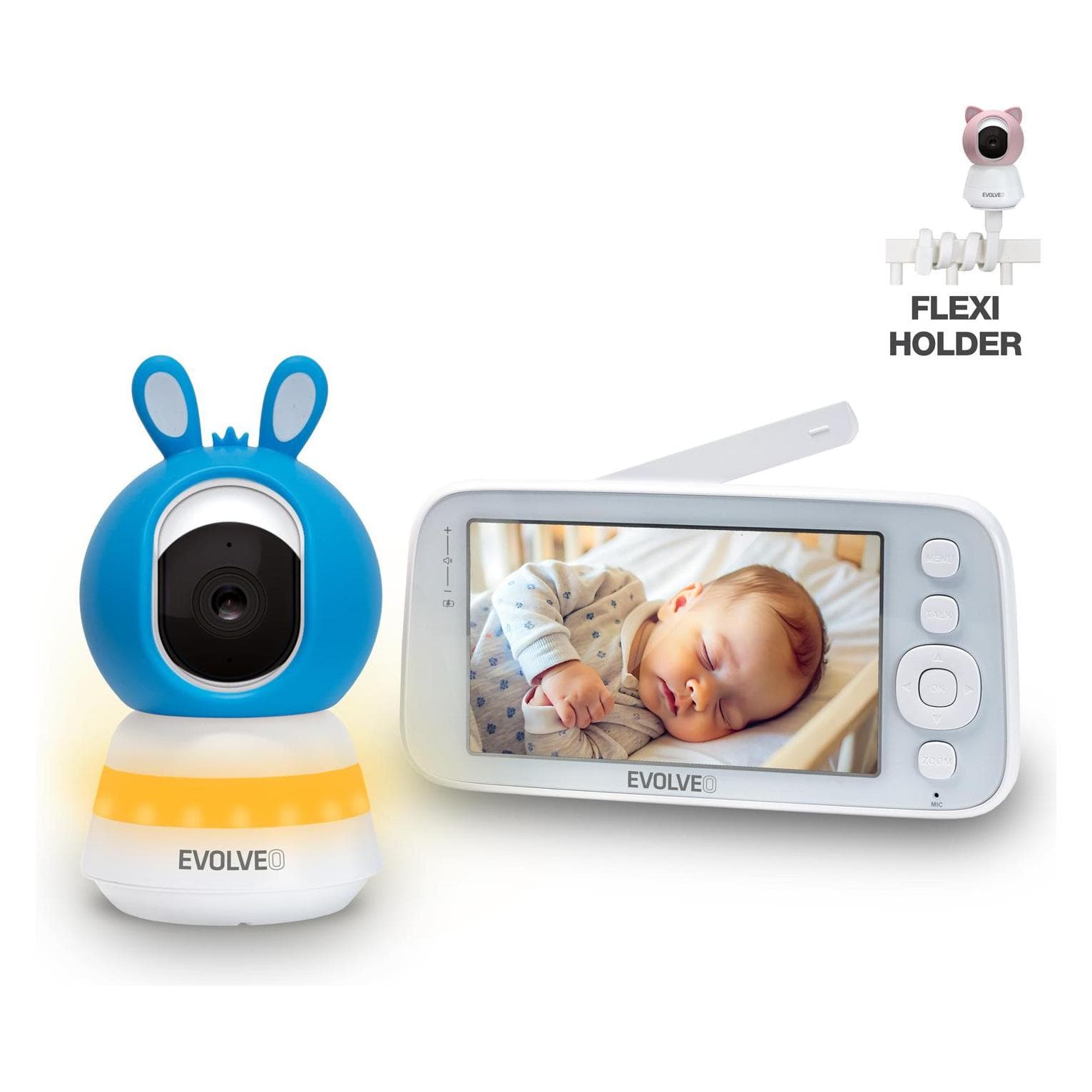 Evolveo Baby Monitor N5 - Set videochůvičky s 360° dohledem, obousměrnou komunikací a ukolébavkami (1920 x 1080 Pixels), Caméra réseau,