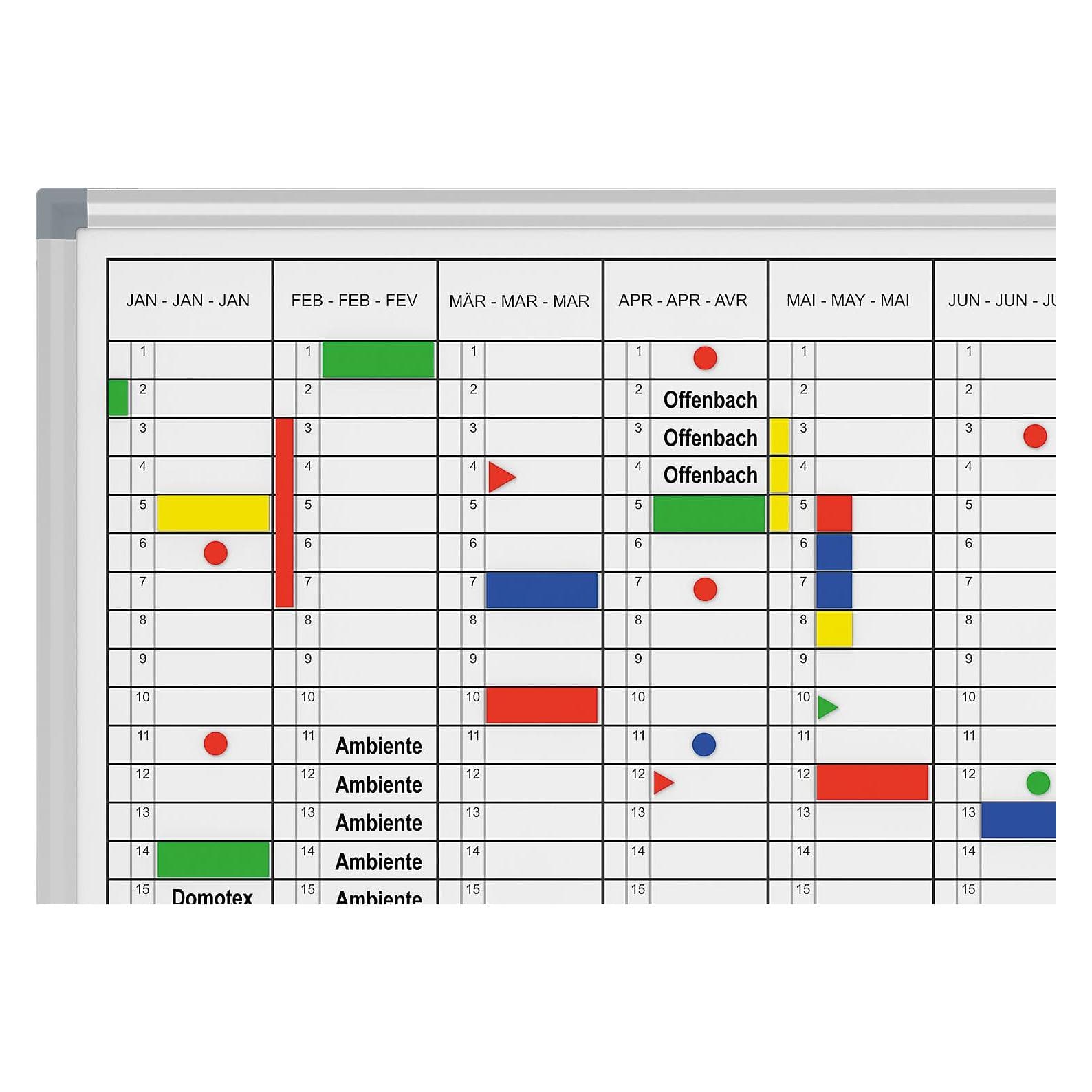 Maul, Tableau de présentation, MAULoffice avec kit d'accessoires Planning annuel, division des mois 120,0 x 90,0 cm (120 x 90 cm)