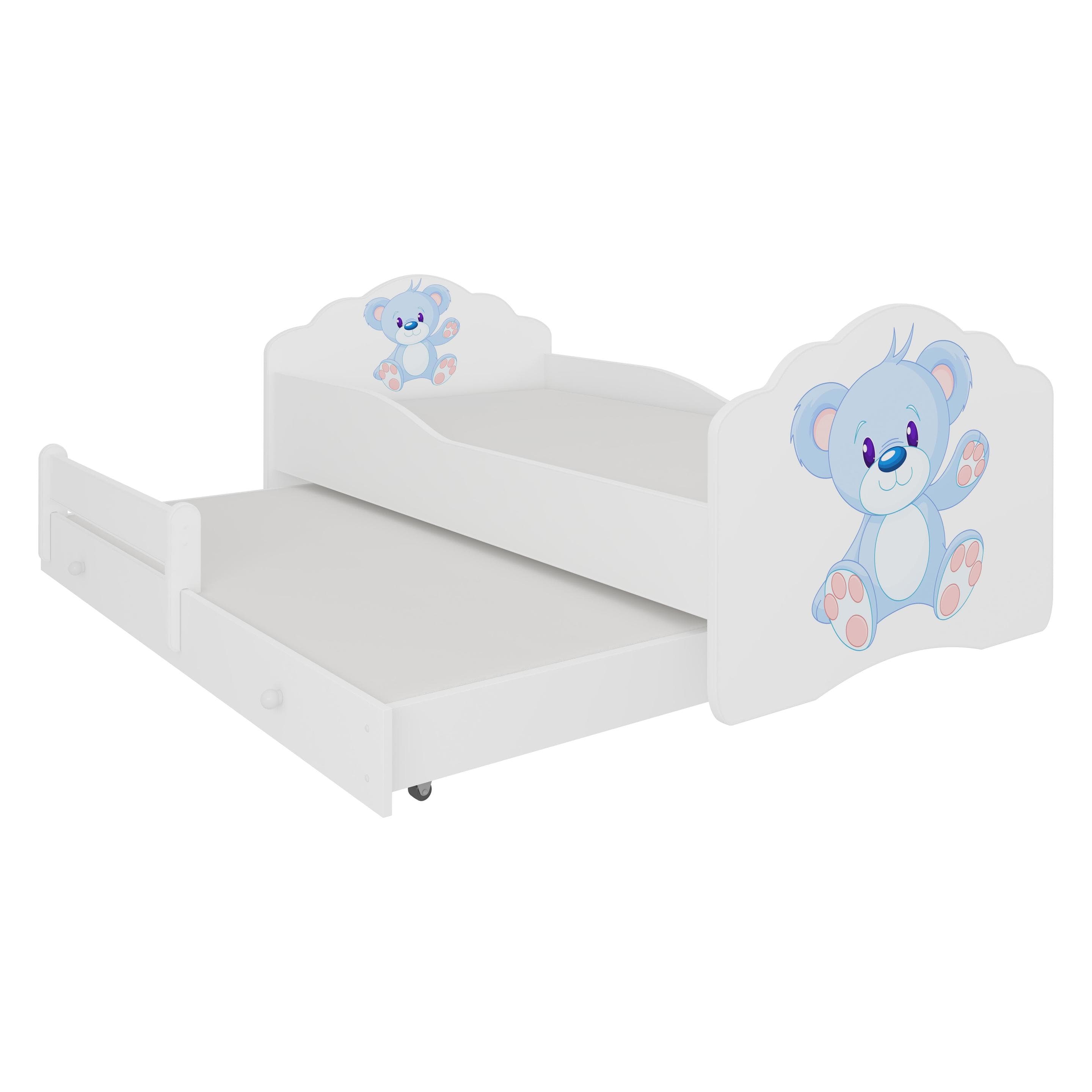 ADRK Furniture, Lit pour enfant, Lit double avec matelas CASIMO II BLUE BEAR 160x80 (80 x 160 cm)