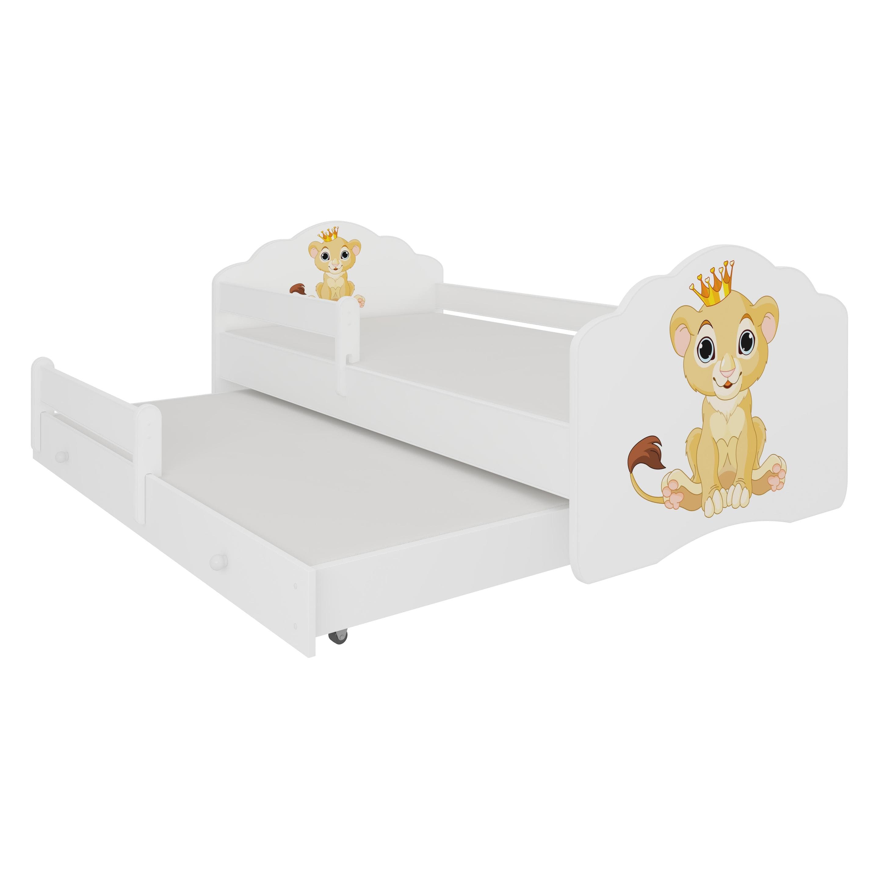 ADRK Furniture, Lit pour enfant, Lit double avec garde-corps et matelas CASIMO II LION 160x80 (80 x 160 cm)