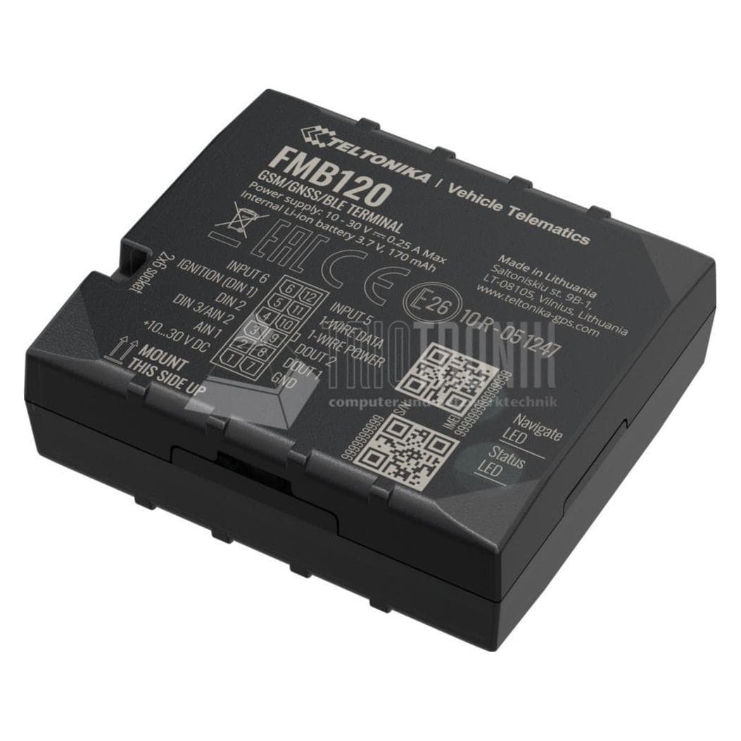 Teltonika FMB120 Tracker GNSS/GSM/Bluetooth avec antenne GNSS/GSM interne et gestion de flotte par batterie, Routeur, Noir