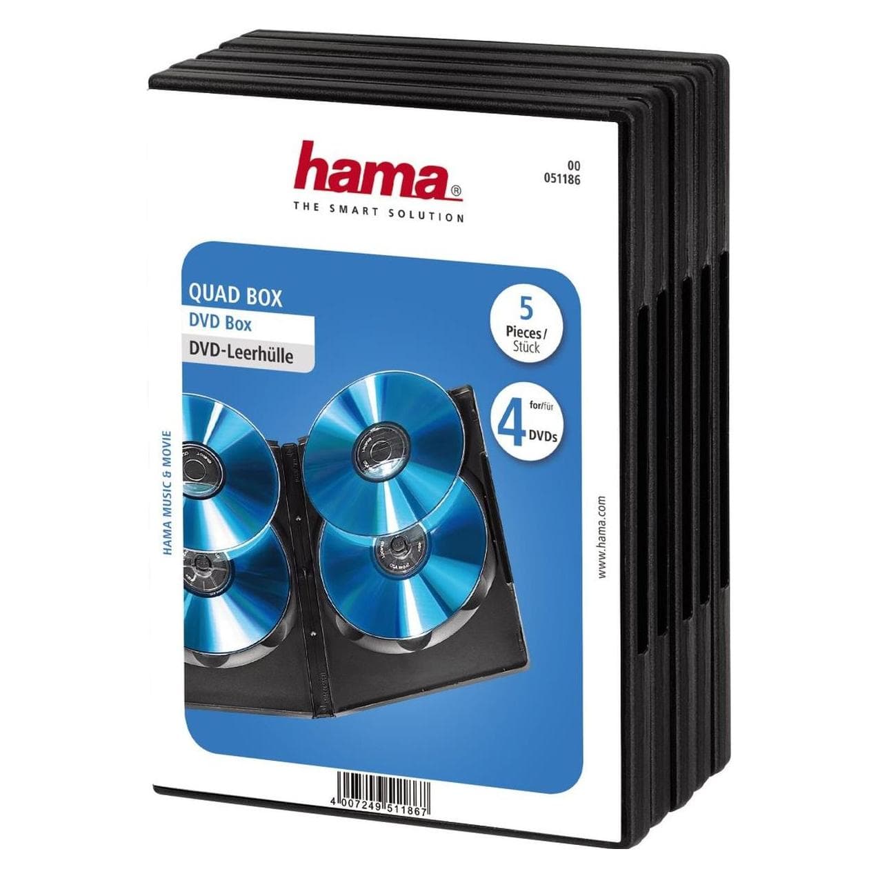 Hama Boîtier vide pour DVD Quad Box, paquet de 5, S, CD + DVD : accessoires