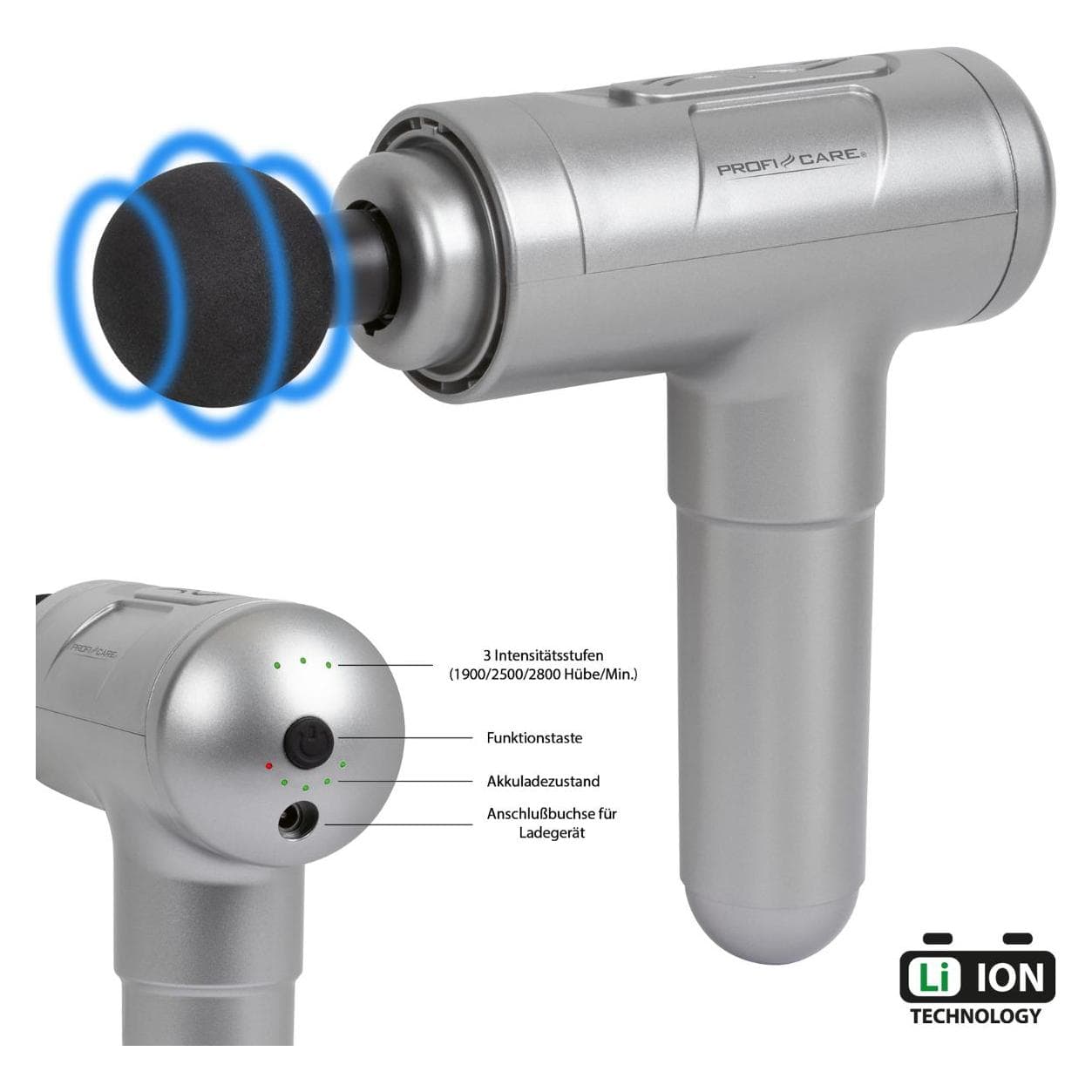Profi-Care, Pistolet de massage, Pistolet de massage électrique PC-MP 3087 (3 Marches, 240 min)