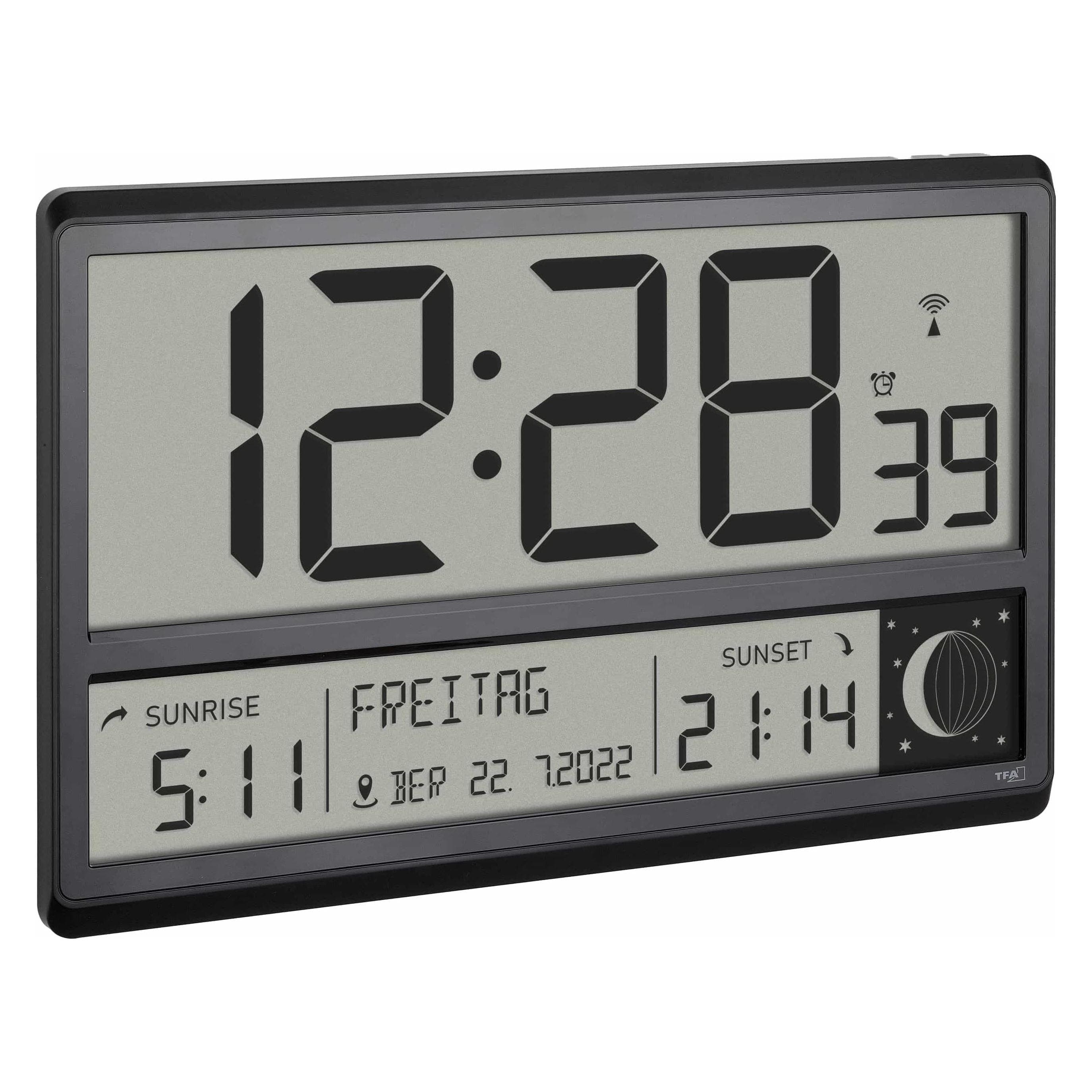 TFA Horloge murale numérique sans fil, Station météo, Noir