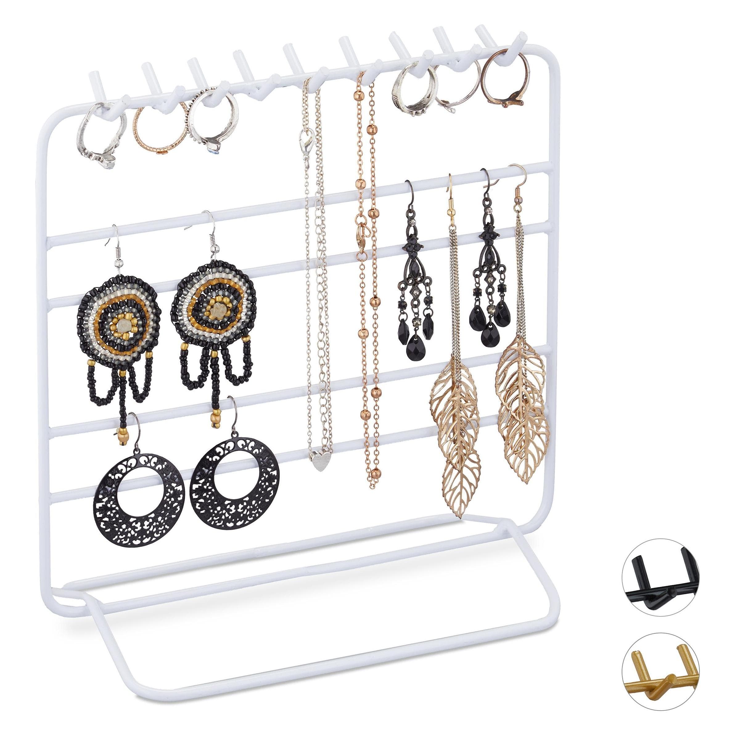 Relaxdays, Rangement pour montres + bijoux, Présentoir-à-bijoux, Blanc