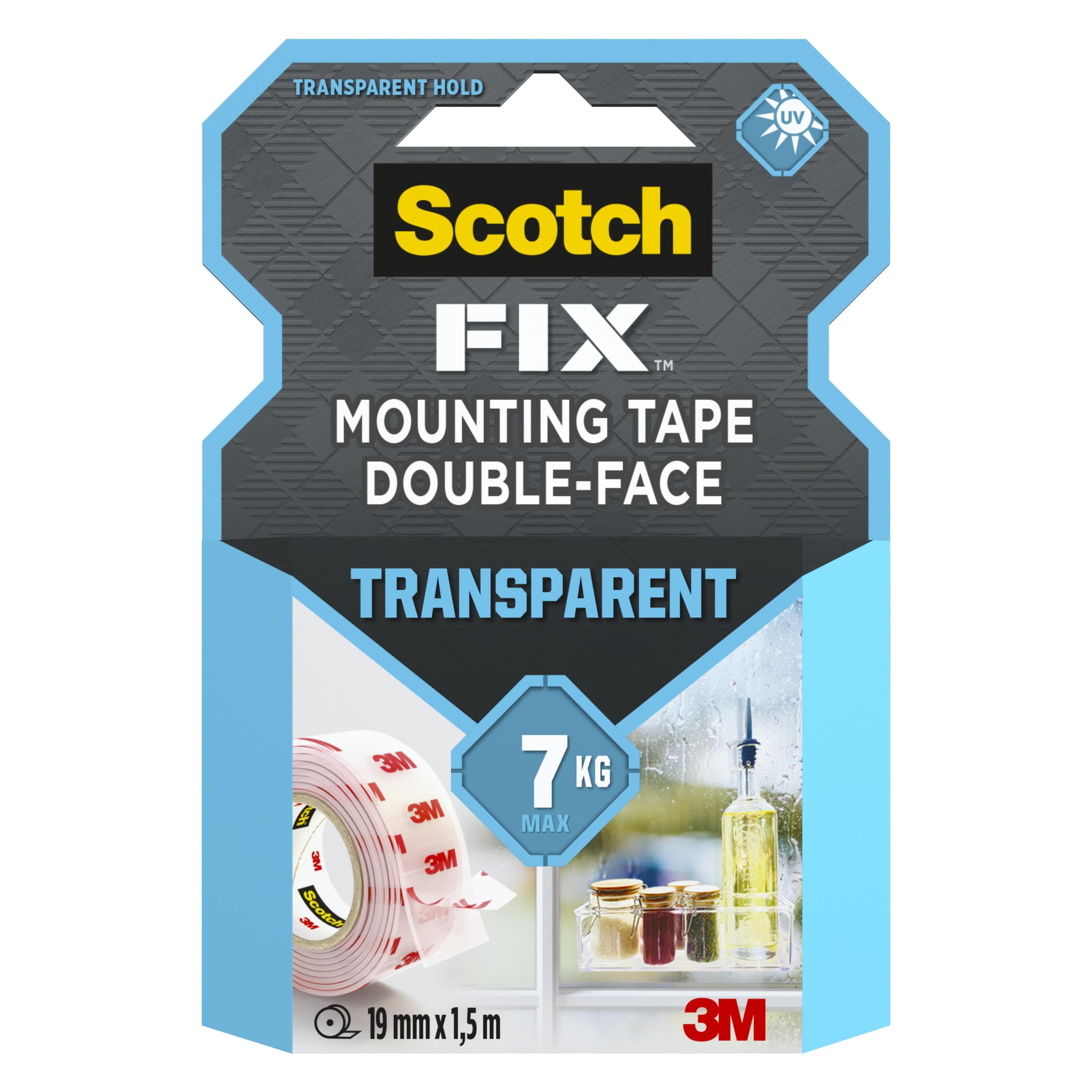 Scotch, Ruban adhésif, Ruban de montage transparent pour (19 mm)