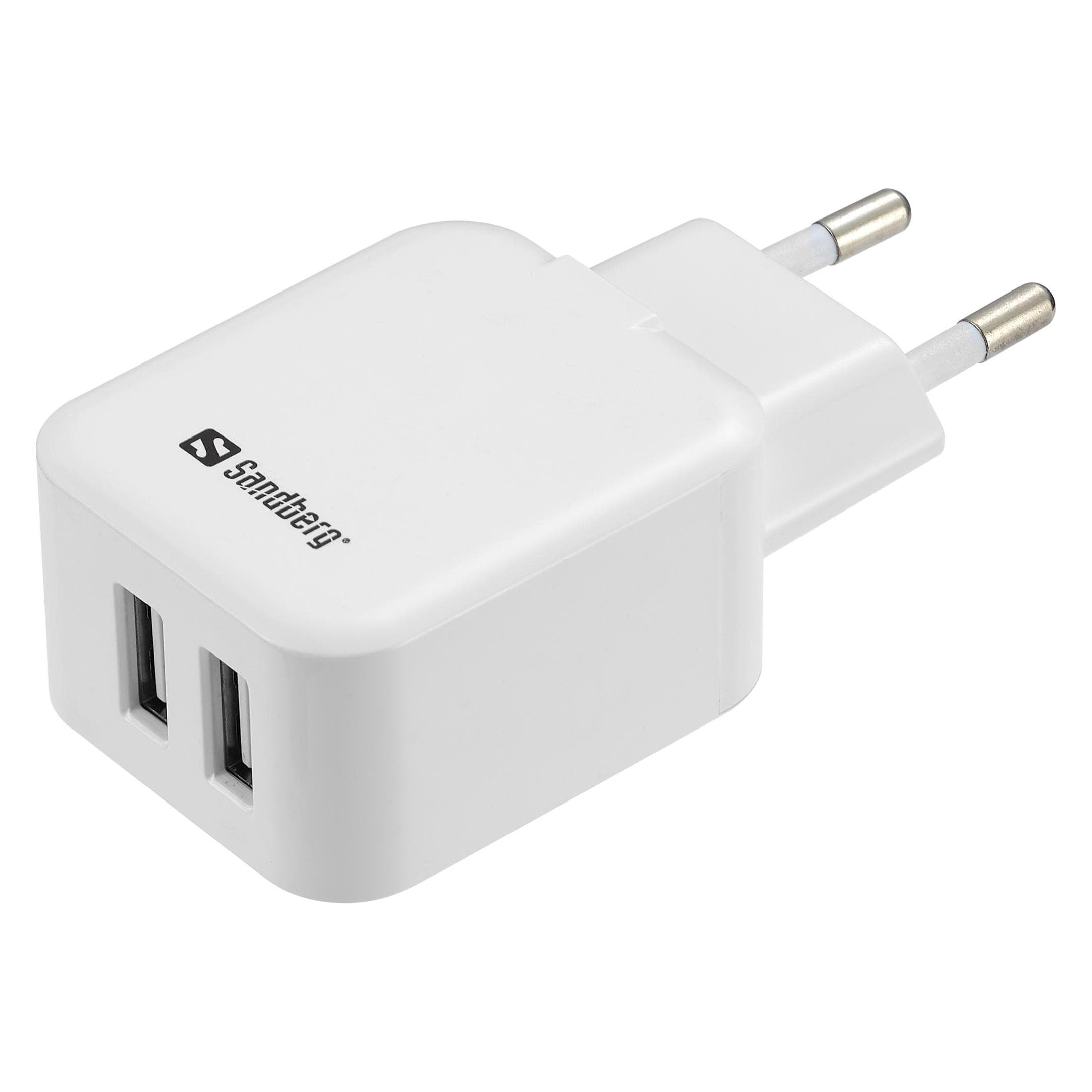 Sandberg Chargeur secteur double USB 2.4+1A EU (2 ports), Chargeur USB, Blanc, Noir