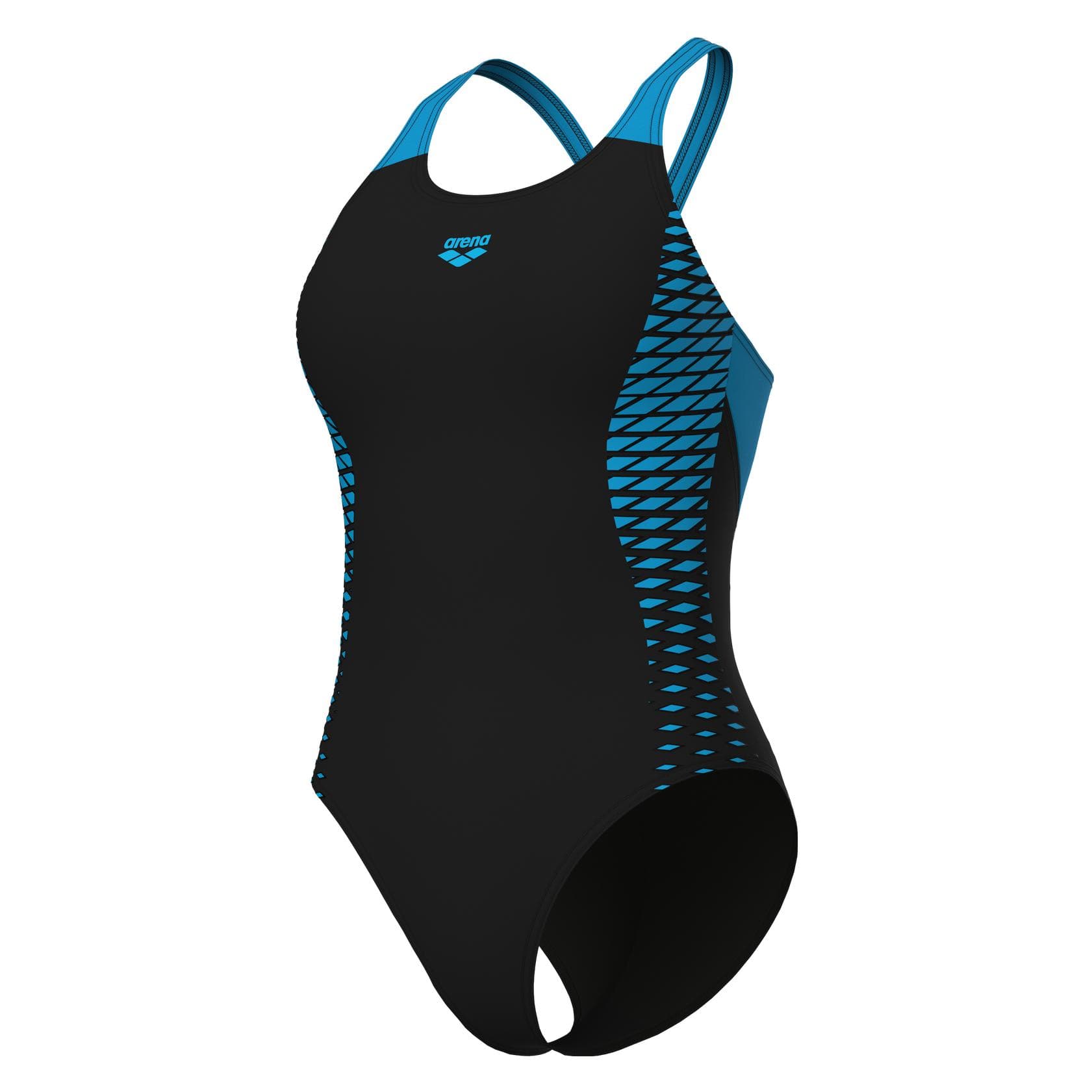 Arena, Femmes, Maillot de bain, Women's Openings Swimsuit V Back, Bleu, Noir, Turquoise, (44, 46)