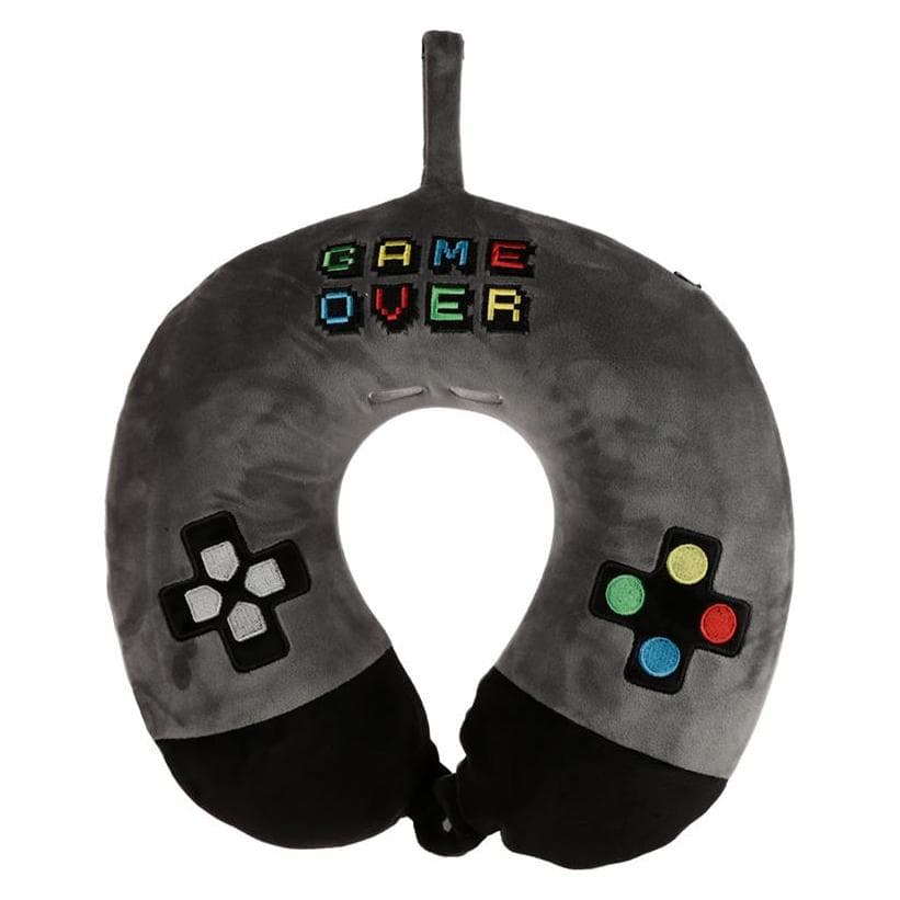 Puckator Relaxeazzz Peluche Game Over Coussin de voyage en mousse à mémoire de forme, Oreiller de voyage, Multicolore, Gris