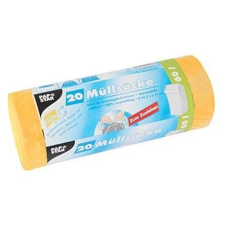 Papstar 14197 Sac à déchets 60 l jaune 20 pièce(s), Sac-poubelle, Jaune