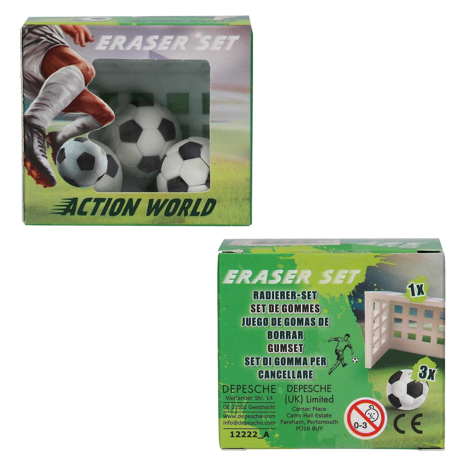 Dino, Gomme + correcteur, DEPESCHE Action World - Lot de gommes « Football »