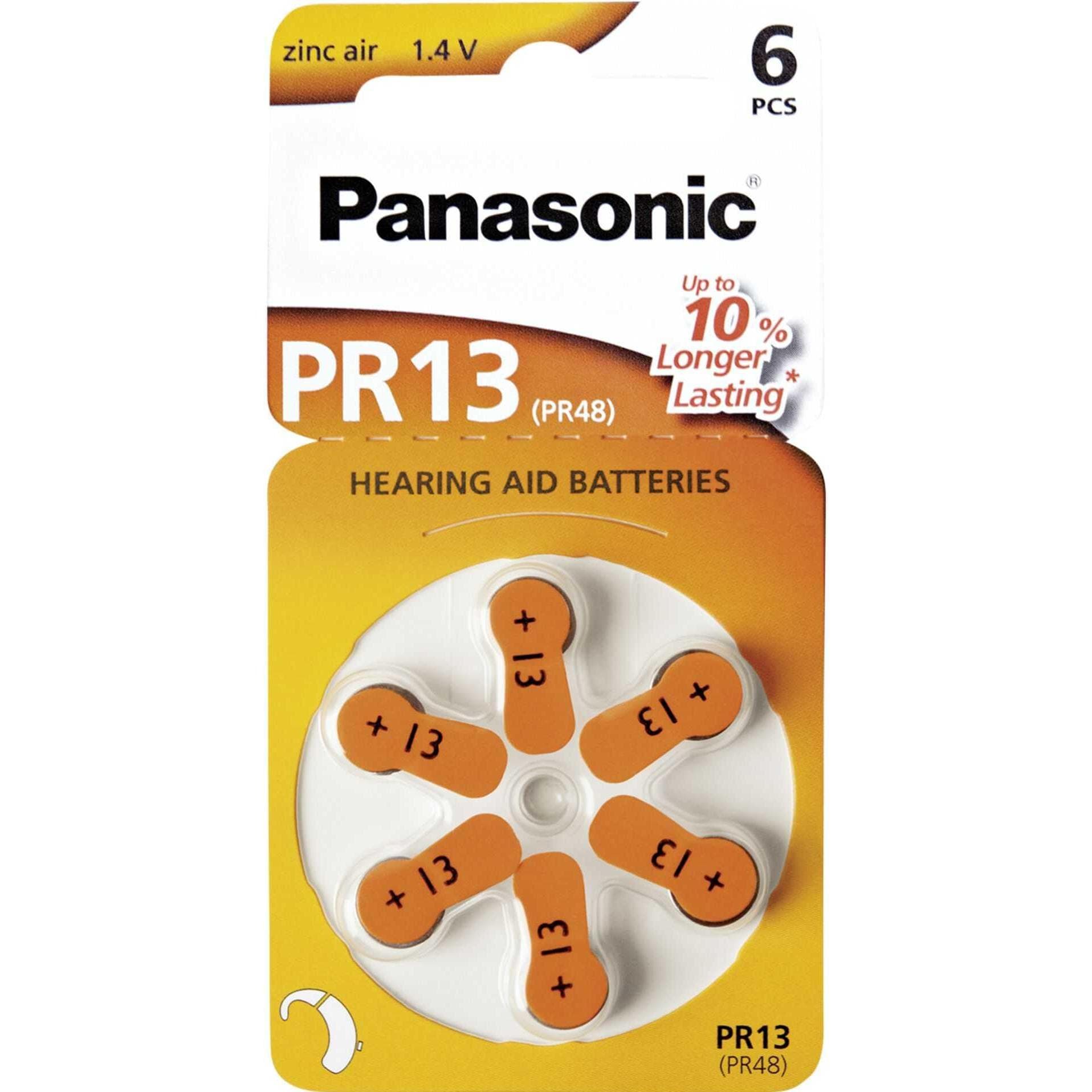 Panasonic Piles pour prothèses auditives PR13 (6 pcs, PR48, 310 mAh), Batteries + piles