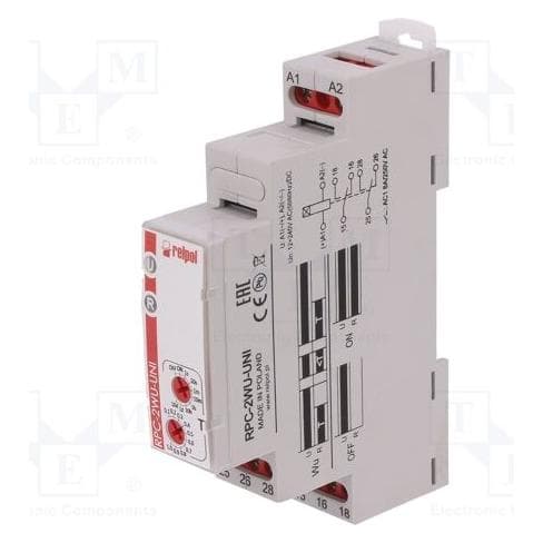 Relpol Relais temporisé 2 pôles, 1 seconde à 10 jours, 12-240 V CA/CC, 50/60 Hz, à déclenchement retardé, Relai
