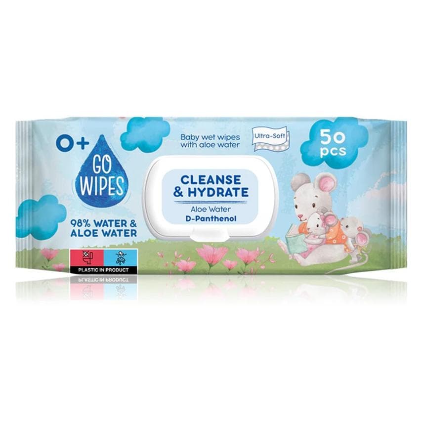 Gowipes Chusteczki nawilżane dla dzieci, z wodą aloesową i d-pantenolem, 50 szt. (1 x 50 pcs)