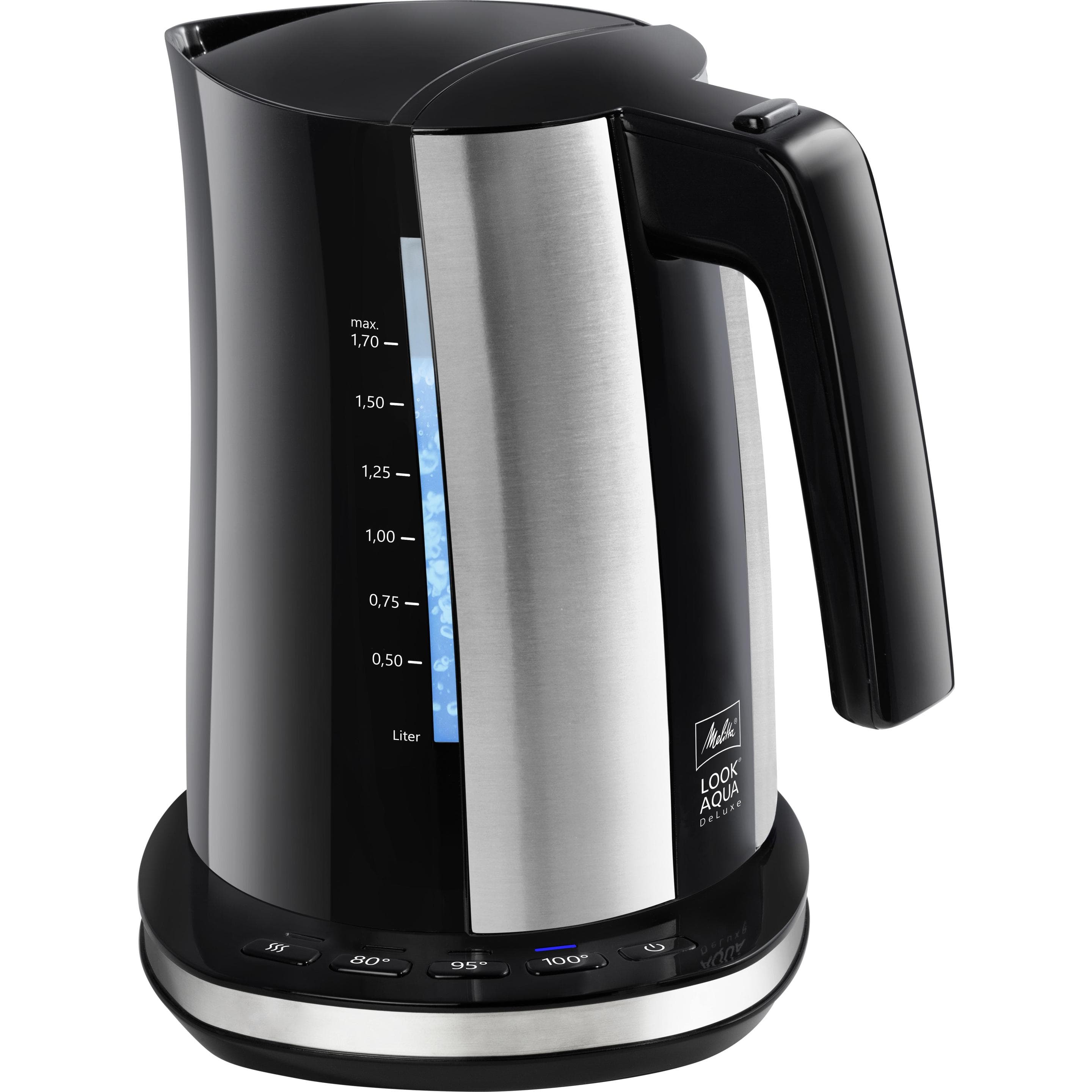Melitta Aqua Deluxe, Bouilloire électrique, Noir, Argent