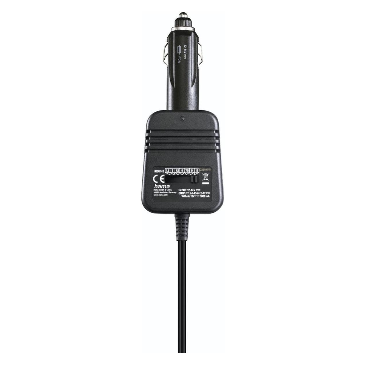 Hama Alimentation pour voiture, réglable, 1000mA, 12W, max. 12V, stabilis. 8 adaptateurs, Adaptateur pour véhicule, Noir