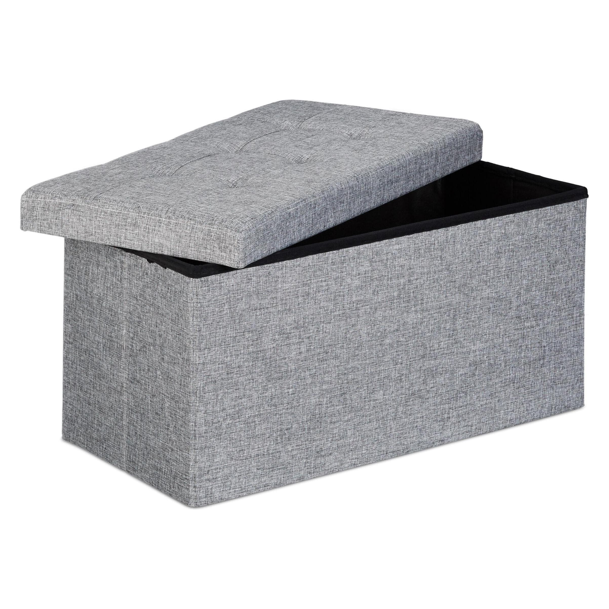 Relaxdays, Banc, Pouf de rangement pliant lin (38 cm)