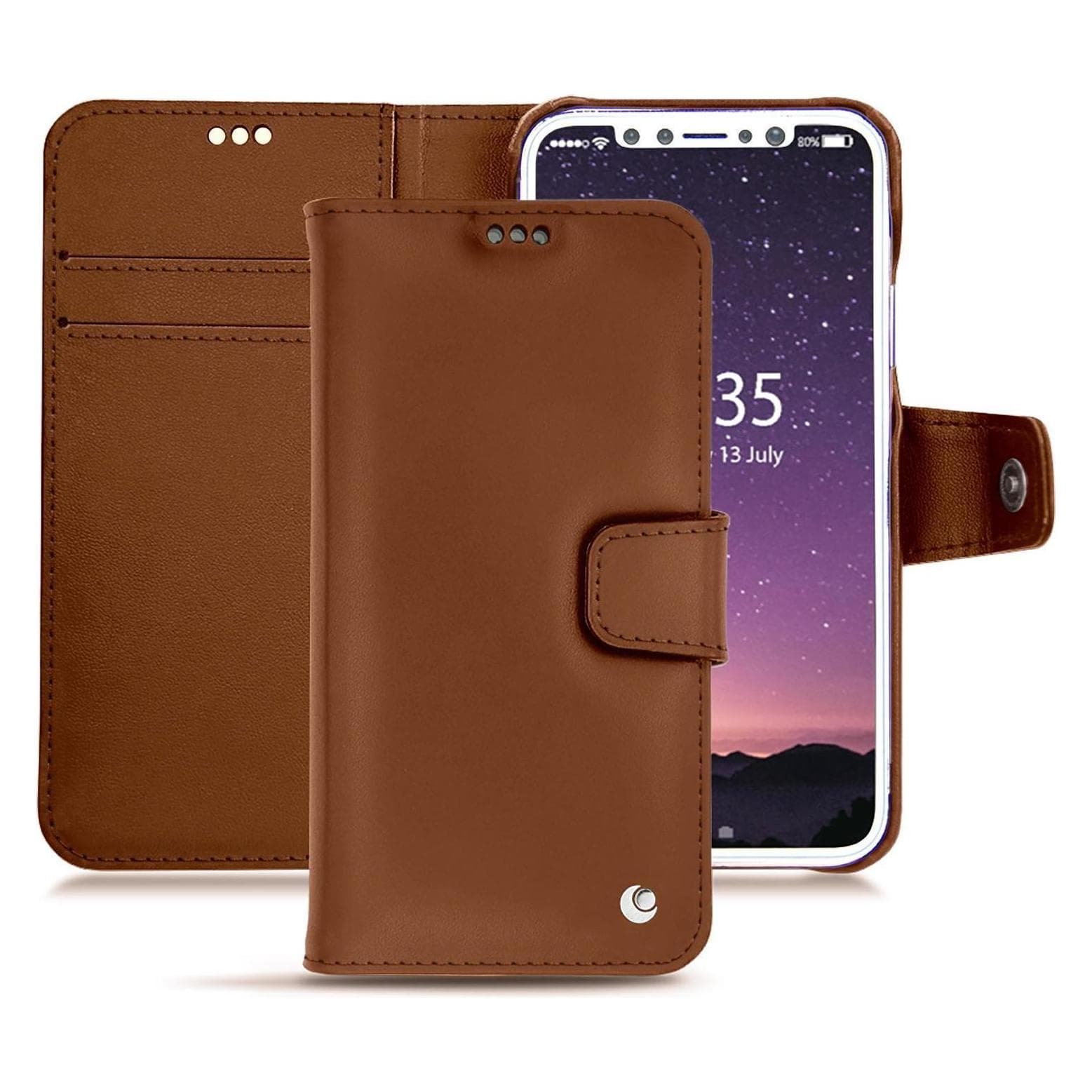 Noreve Housse cuir portefeuille (Apple iPhone XS), Coque pour téléphone portable, Marron