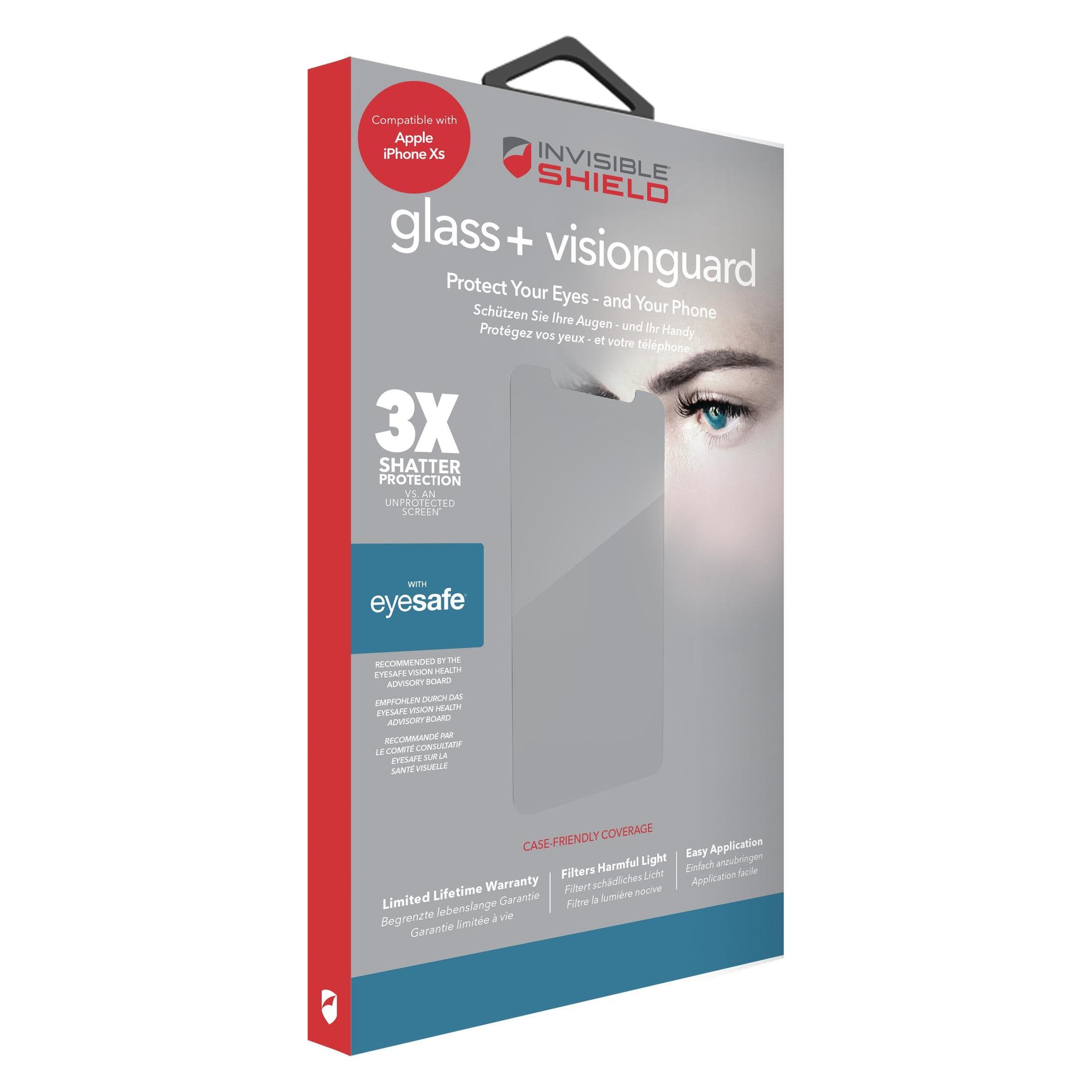 InvisibleShield Verre+ VISIONGUARD (1 pcs, Apple iPhone XS), Téléphone portable : film de protection, Transparent