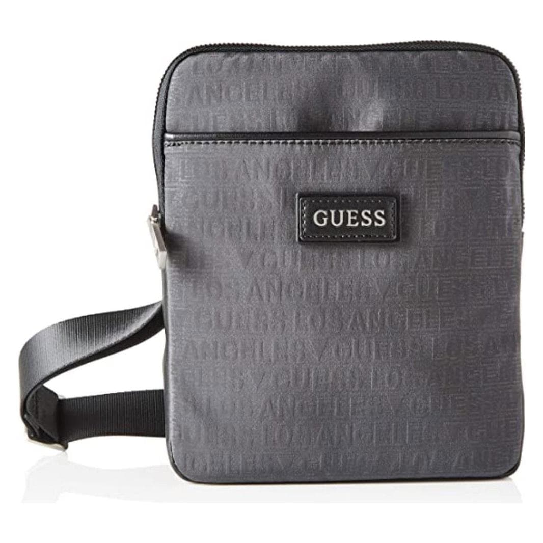 Guess, Hommes, Sac à main, Dan, Flat Top Zip, Textile Crossbody Bag, Grey, 19 x 23 x 2.5 cm, Fo, Gris