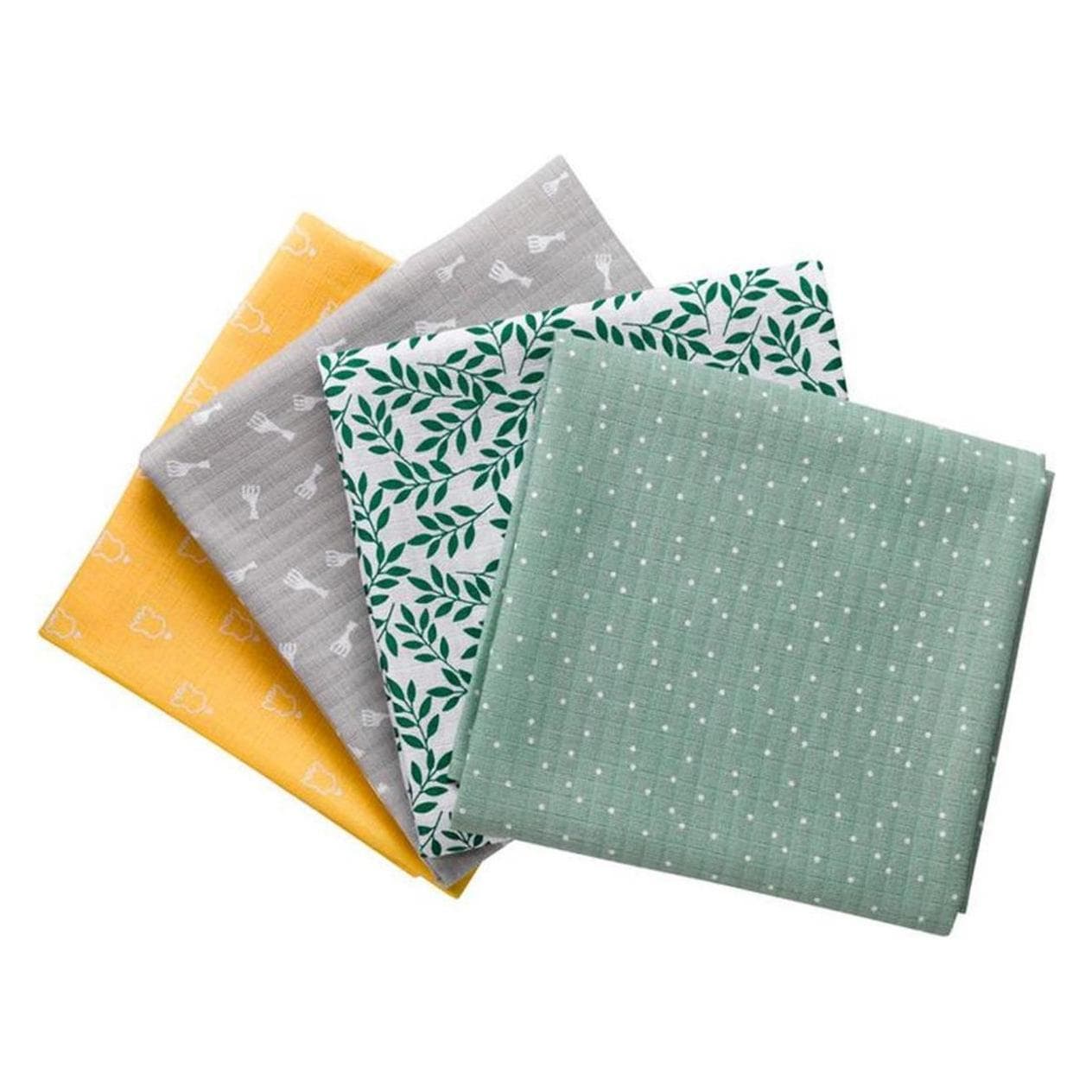 Sophie la girafe, Lange + bavoir, Set de 4 mousselines (70 x 70 cm)