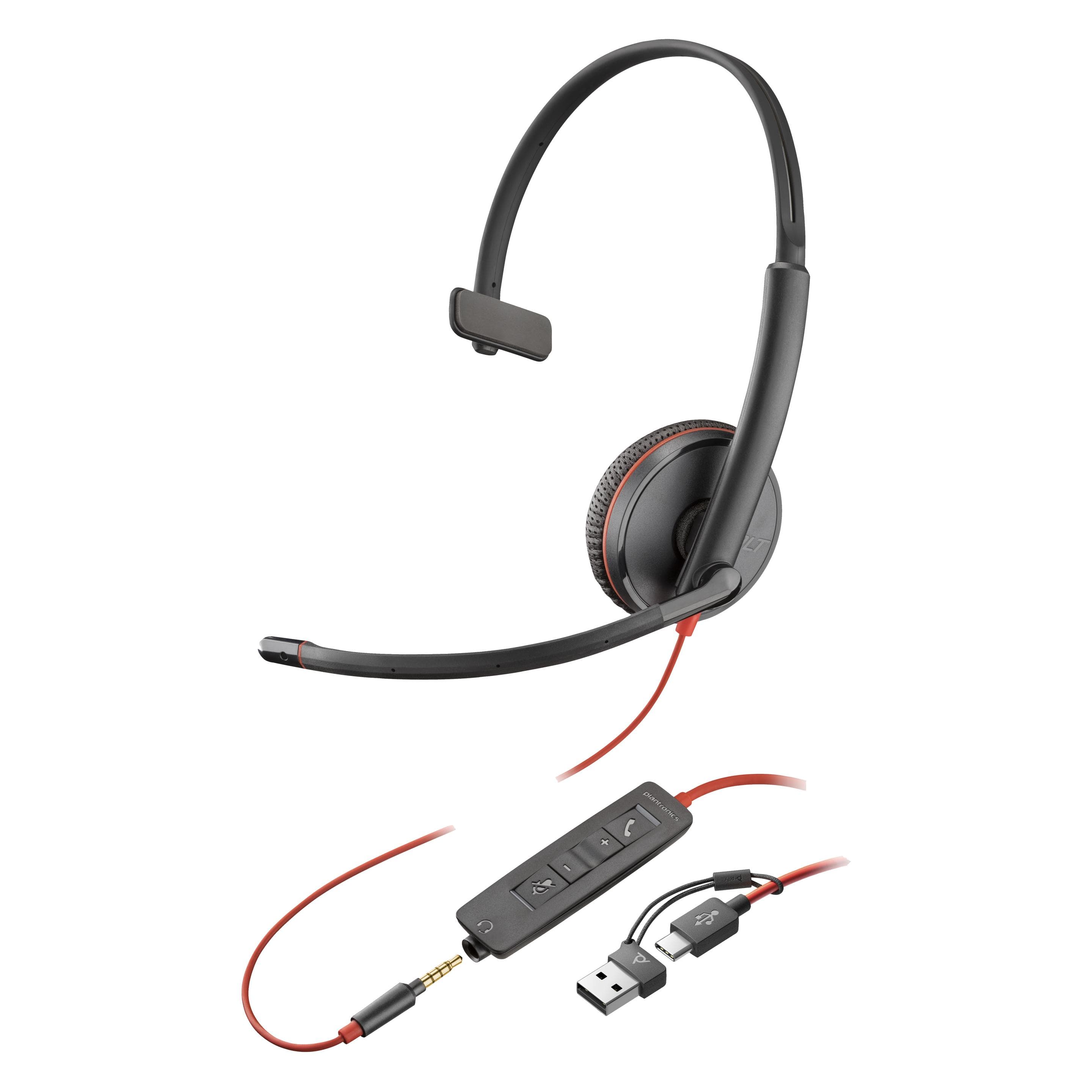 HP Poly BW 3215 USB-C HS +USB-C/A (Filaire, USB-A), Casque micro de bureau, Noir