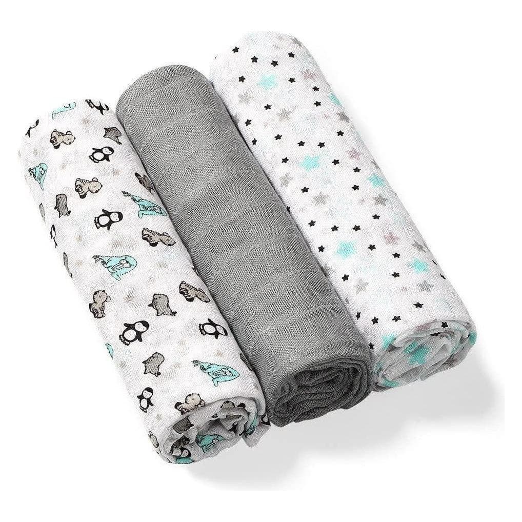 Babyono, Lange + bavoir, Couches en fibres naturelles de bambou bio, couleur grise (70 x 70 cm)