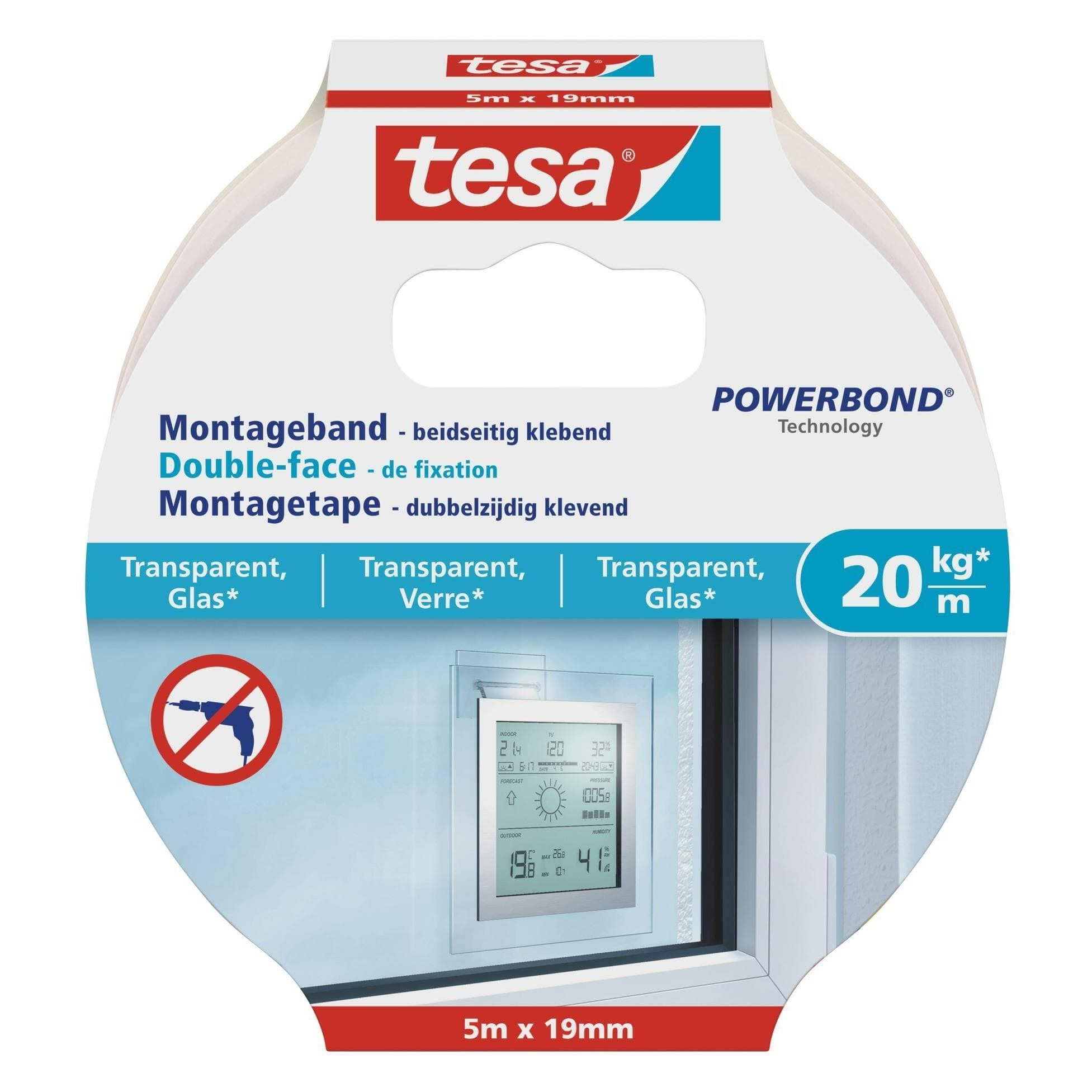 tesa, Ruban adhésif, Montageband für Glas, doppelseitiges Montageklebeband (19 mm)