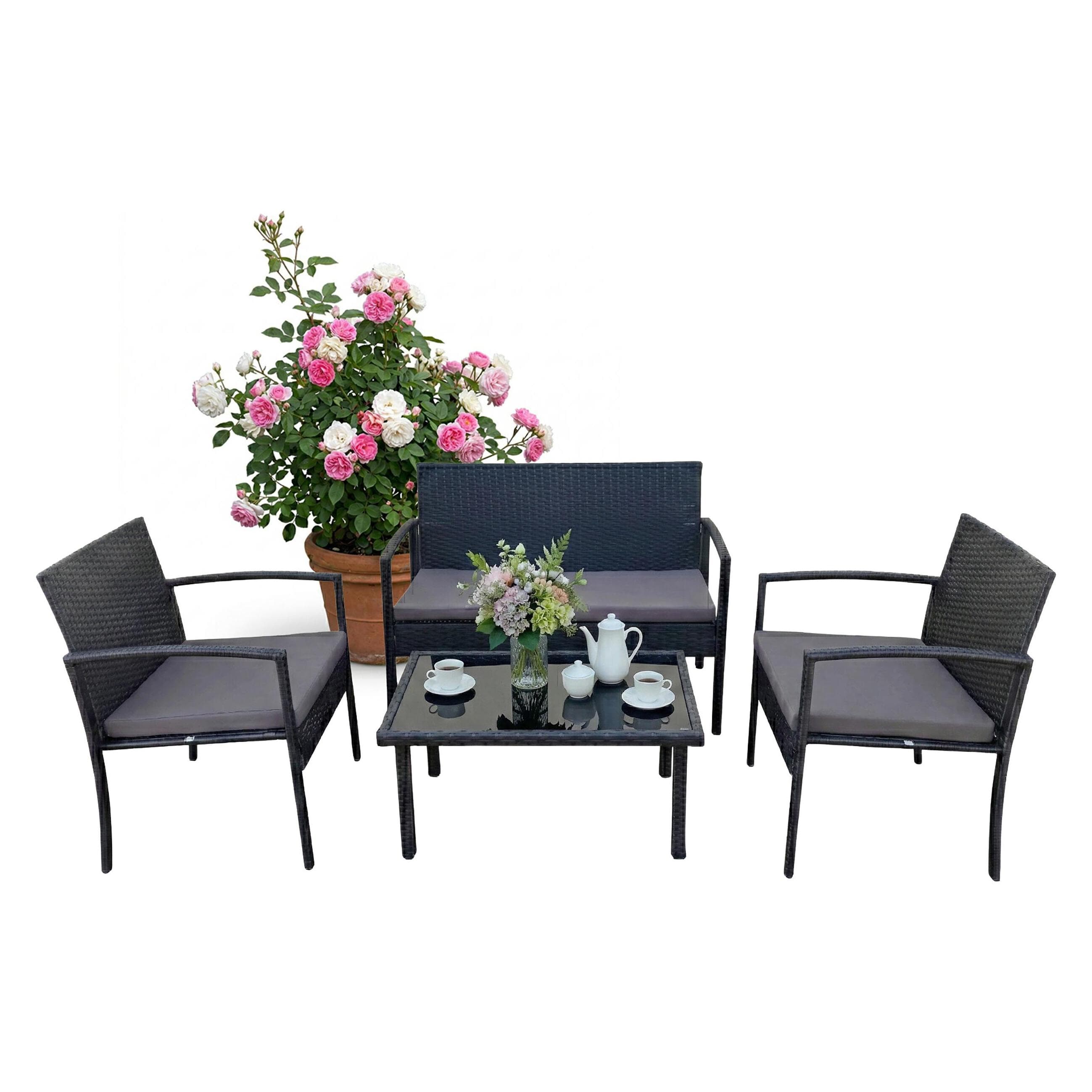 Relaxdays, Salon de jardin, Salon de jardin 4 pièces
