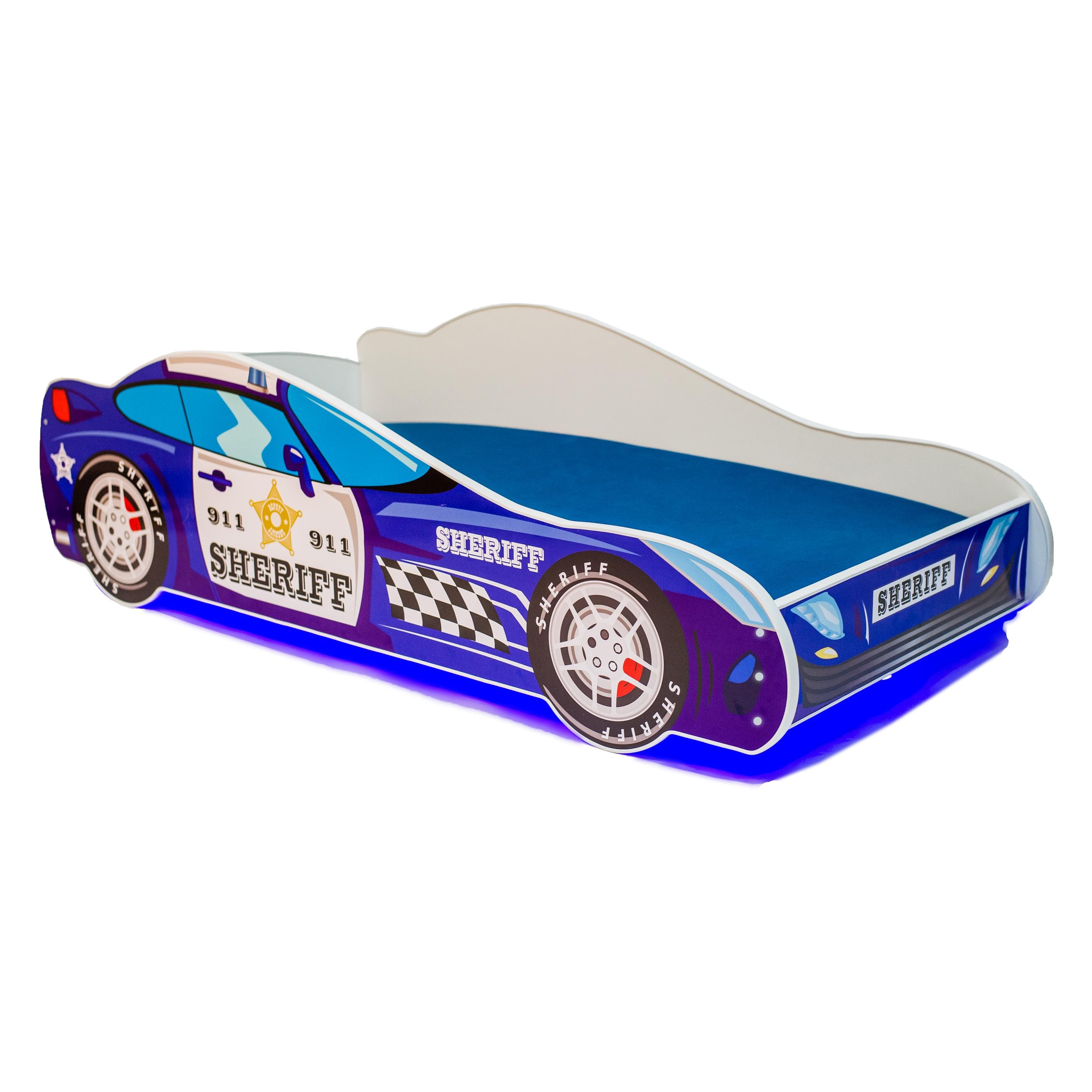 ADRK Furniture, Lit pour enfant, Lit avec matelas et éclairage LED SHERIFF 160x80 (80 x 160 cm)