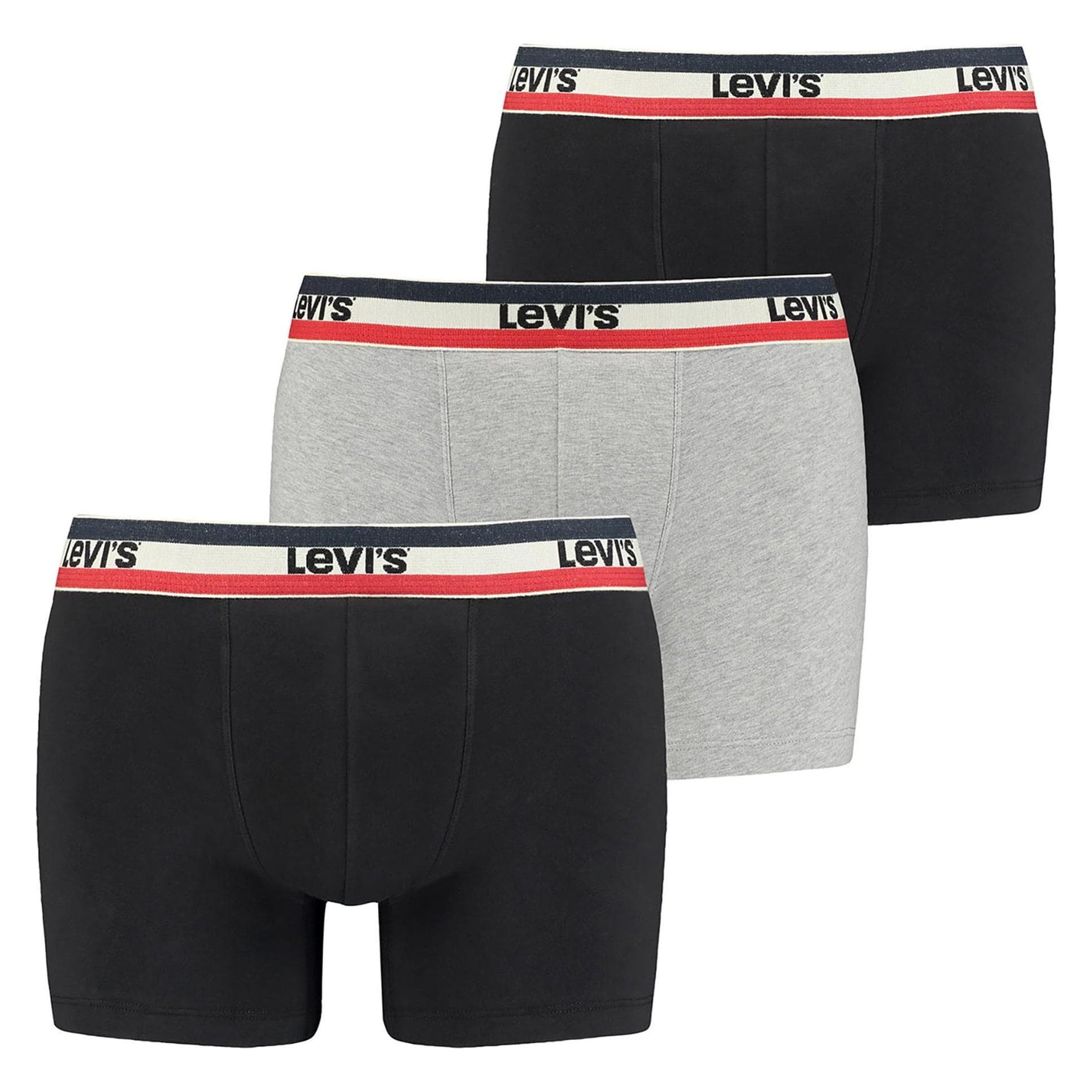 Levis, Hommes, Sous-vêtements, Boxershorts Casual Stretch MEN SPRTSWR LOGO BOXER BRIEF 3P, Noir, Gris, (Lot de 3, S)