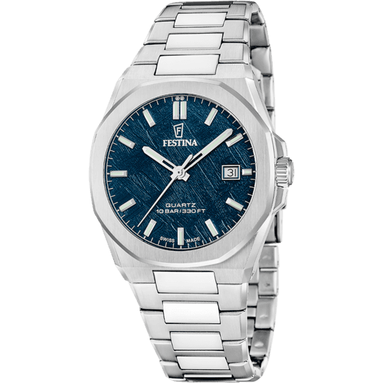 Montre Festina Swiss Made Classic Steel F20100/4 Bleu, Homme