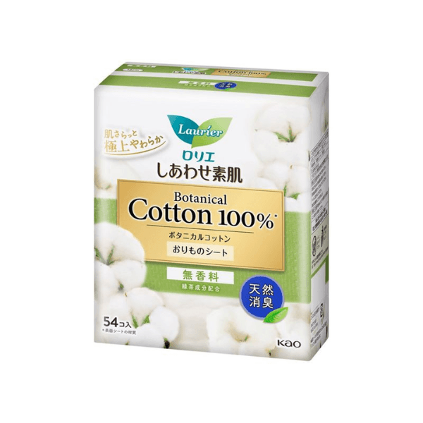 Kao - Protège-slip déodorant en coton naturel 100 % naturel Laurier Shiawase Sokuhada - 54pièces - Fragrance Free