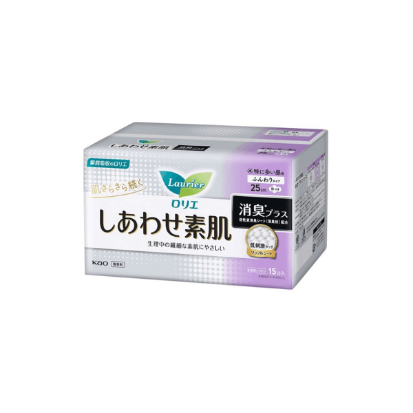 Kao - Déodorant Laurier Shiawase Sokuhada Plus Extra Fort pour le Jour avec Ailettes 25 cm - 15pièces