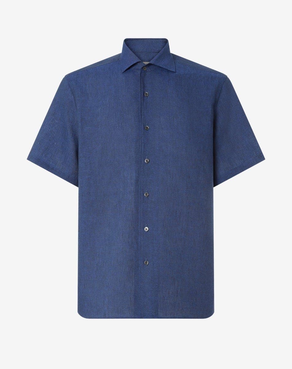 Navy blue chambray linen shirt