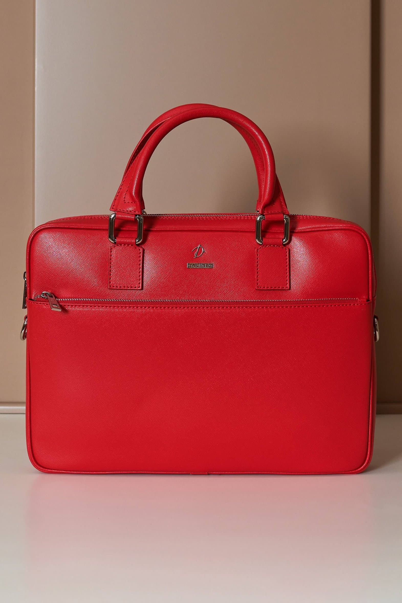 Cartable 24 heures Cuir rouge serviette d'ordinateur poche zippée D'Arienzo, Taille Unique, Couleur Rouge